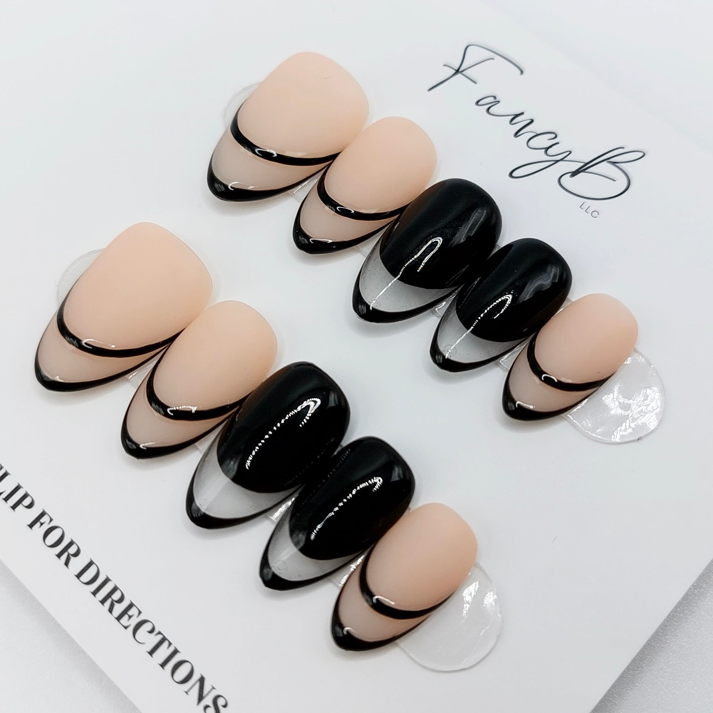 Black Outline French Tip Nails (24pcs) - Short Almond
