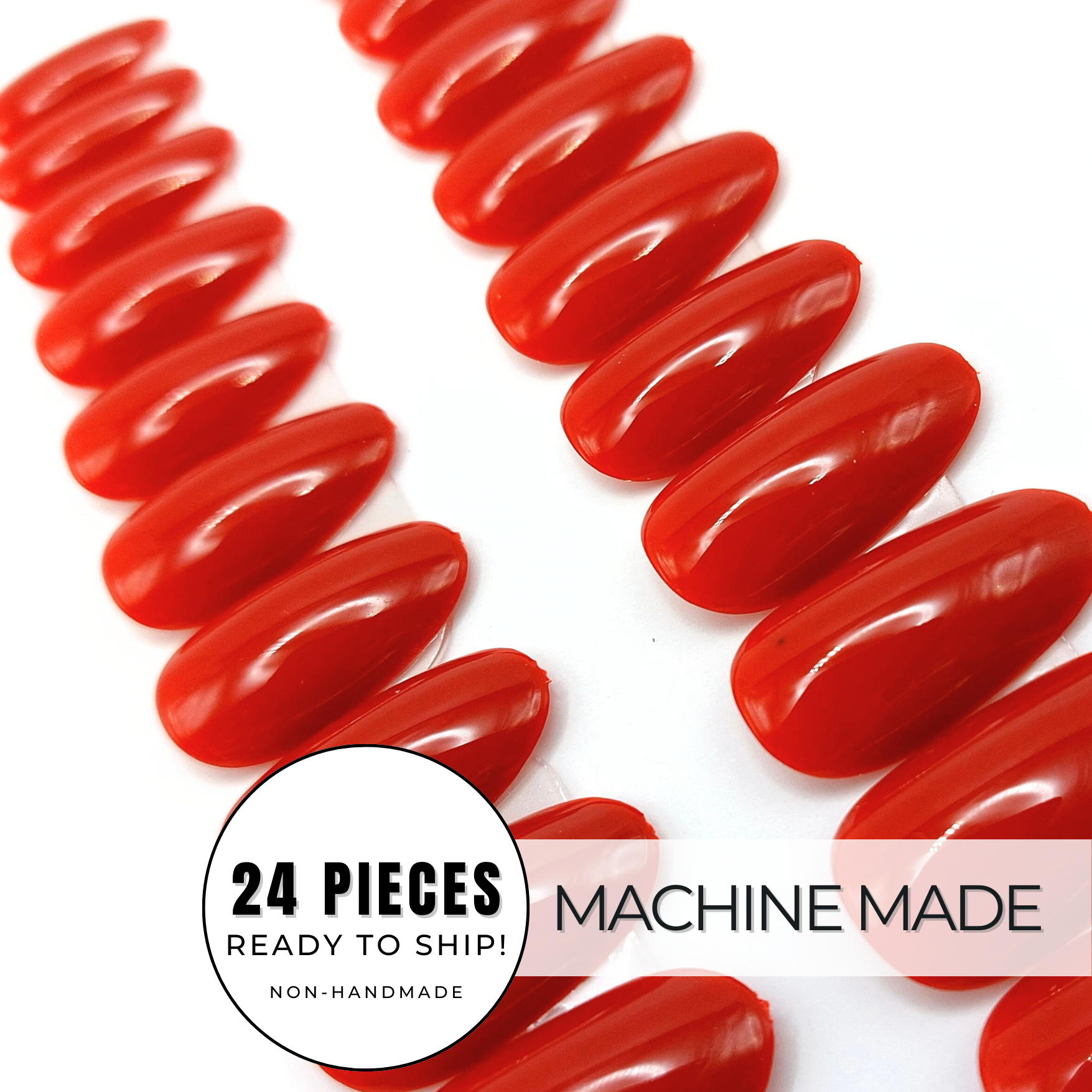 Bright Red Nails (24pcs) - Medium Oval