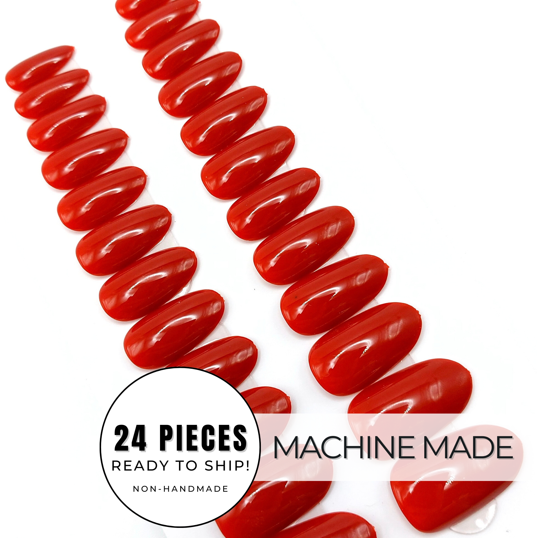 Bright Red Nails (24pcs) - Medium Oval