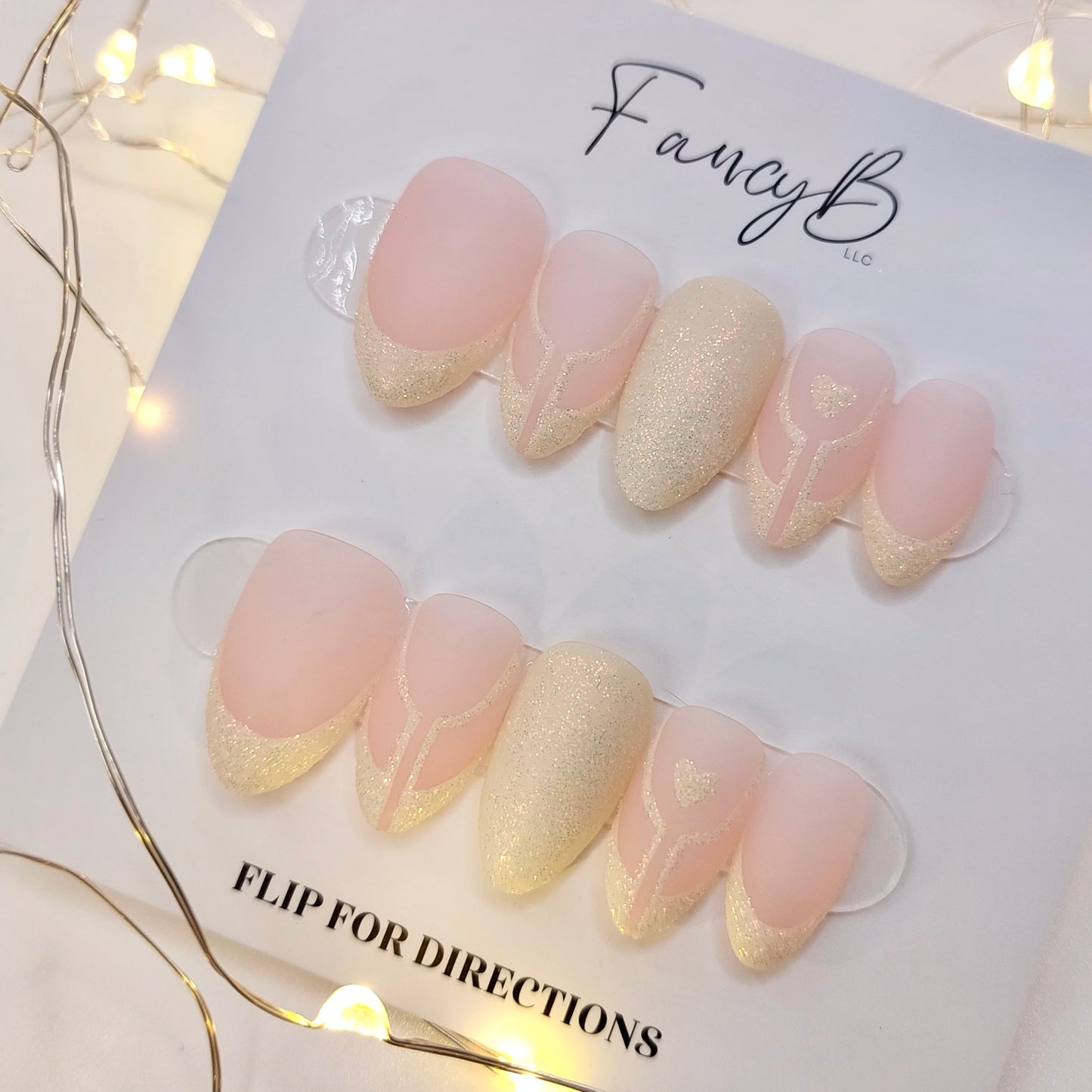 Pink & White Glitter French - (20pcs) Short Almond