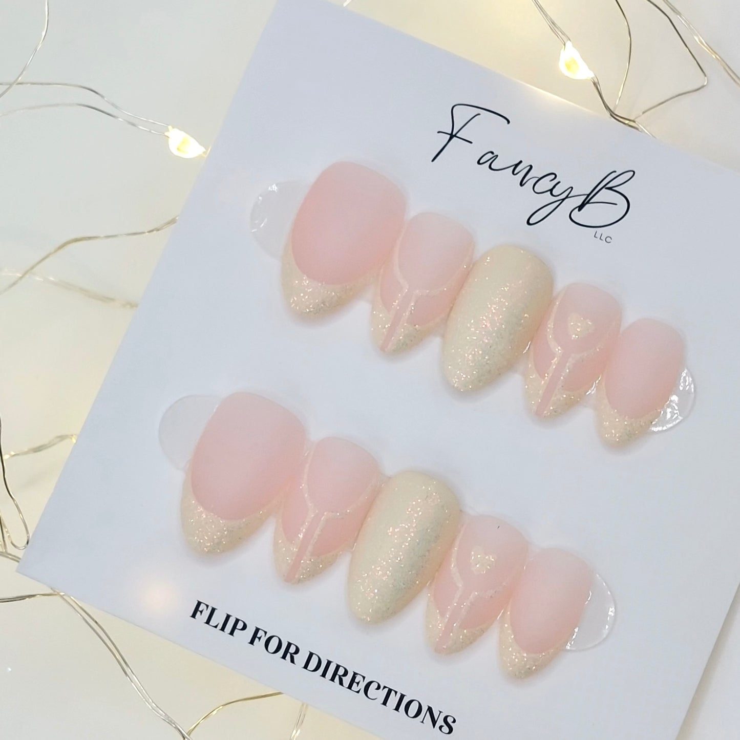 Pink & White Glitter French - (20pcs) Short Almond