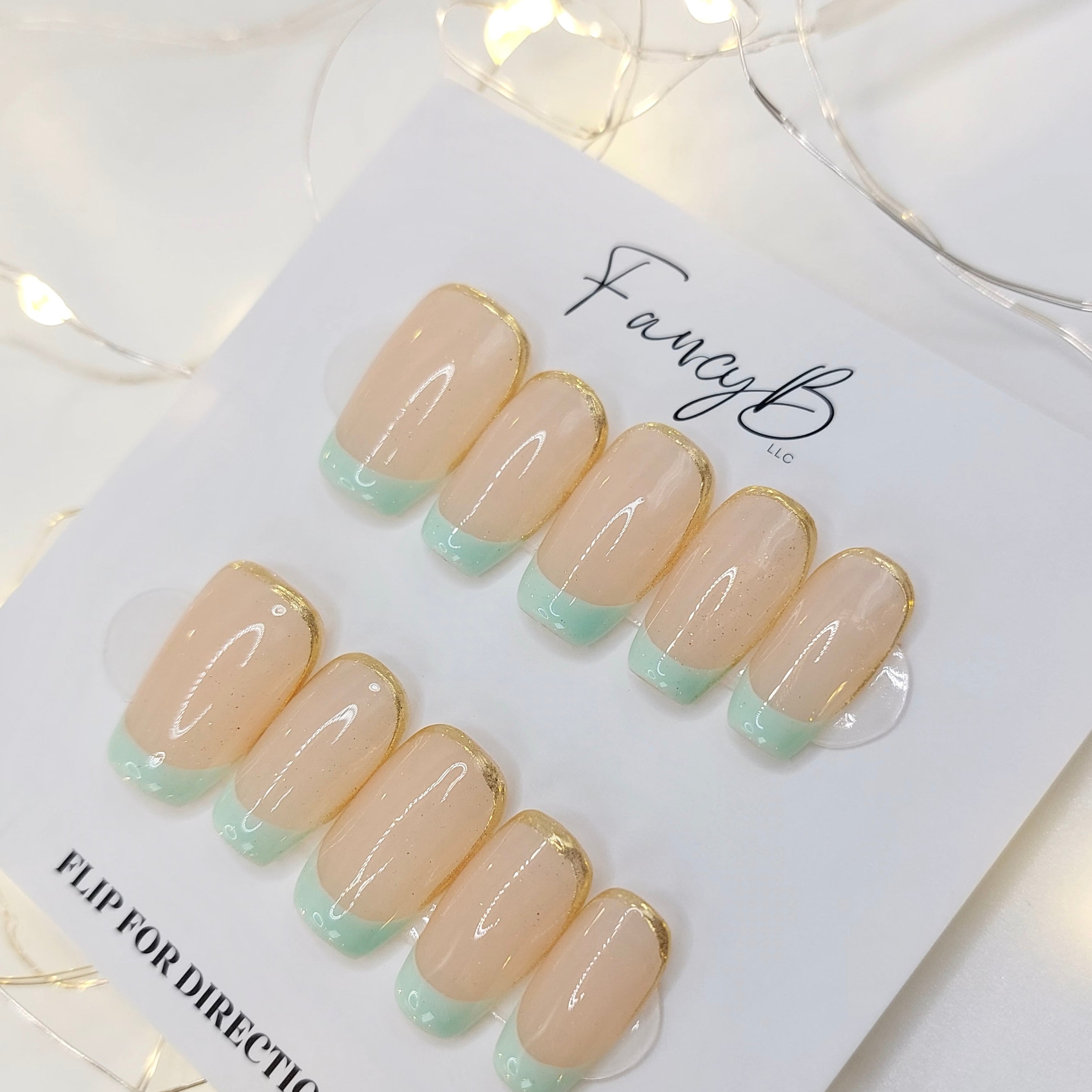 Mint French with Gold Chrome - (20pcs) Short Coffin