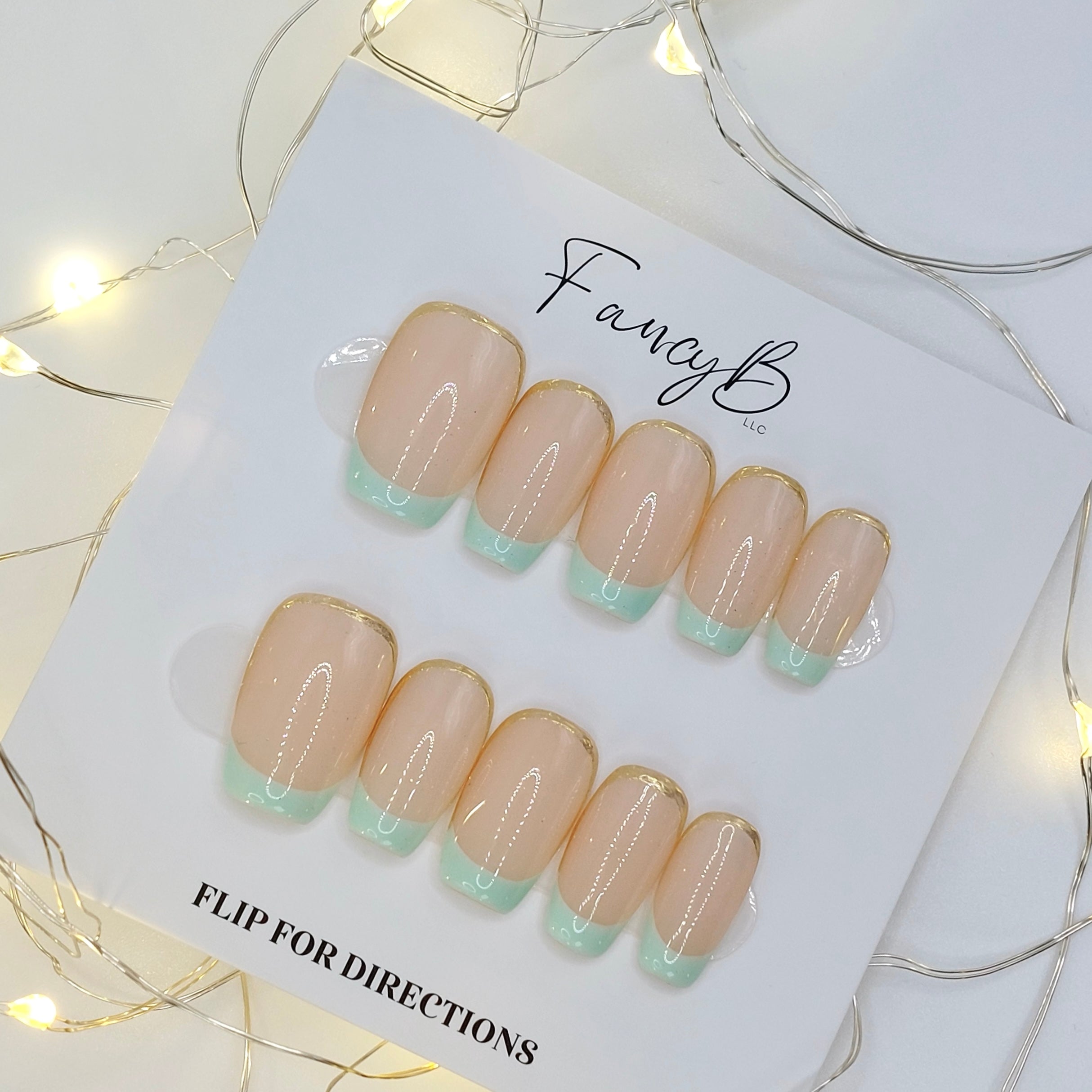 Mint French with Gold Chrome - (20pcs) Short Coffin