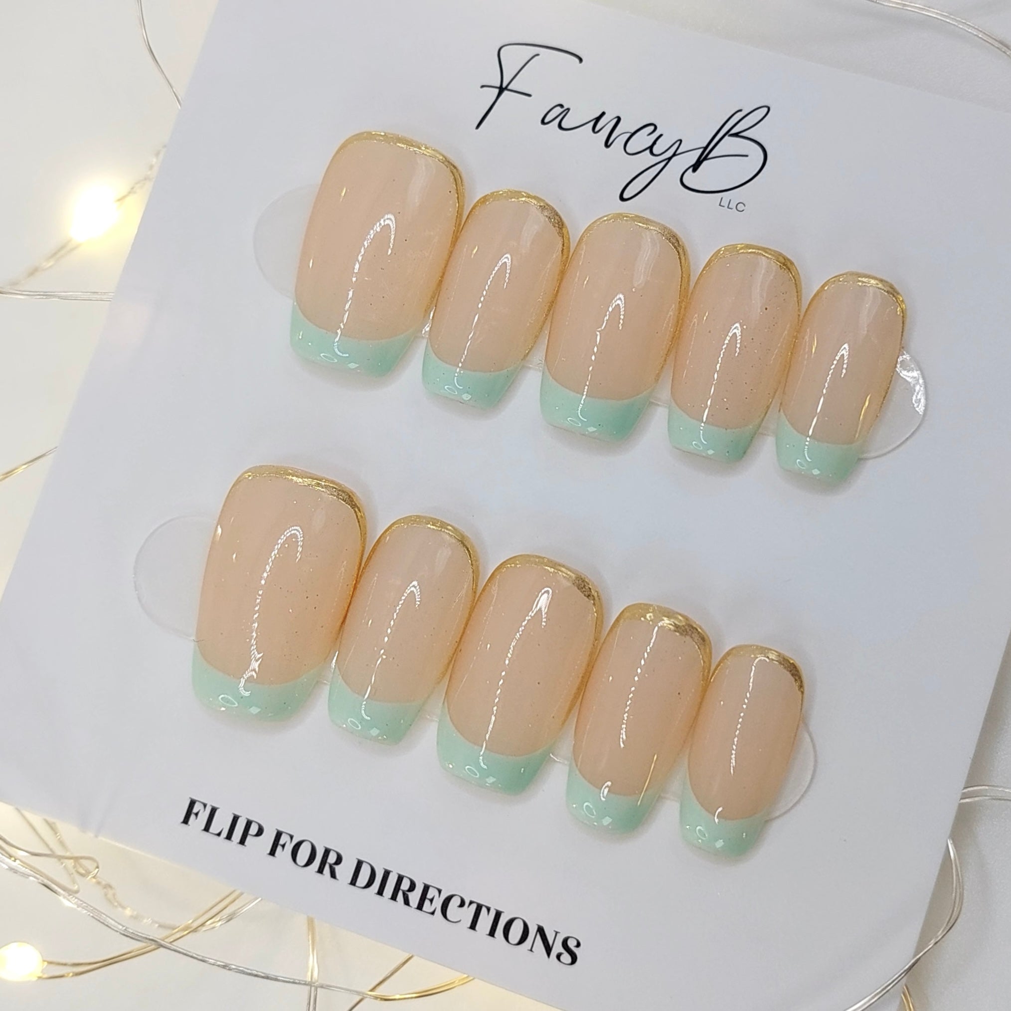 Mint French with Gold Chrome - (20pcs) Short Coffin