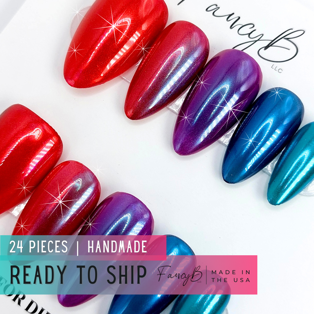 Jewel Tone Chrome Gradient Nails (24pcs) - Medium Almond