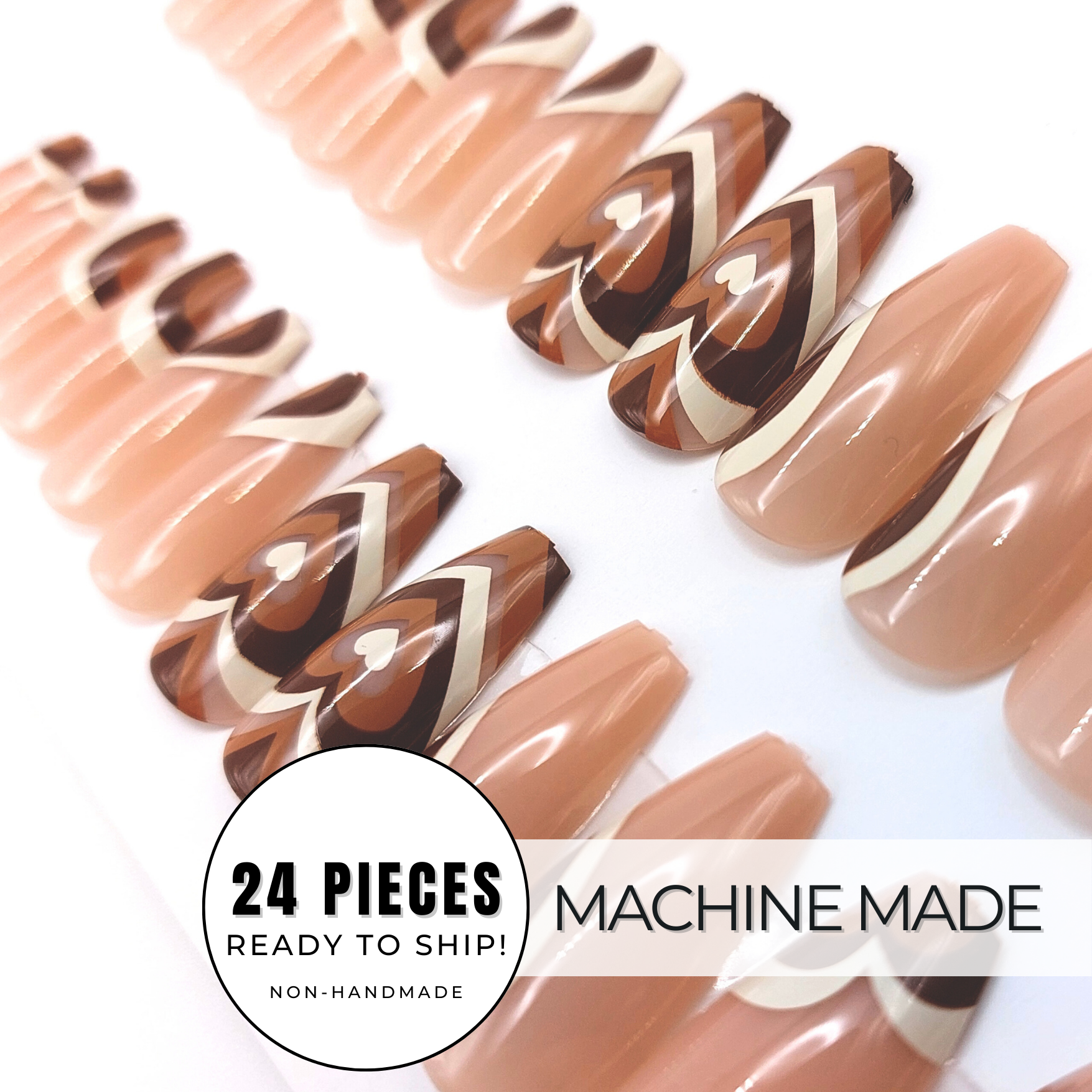 Groovy Hearts Nails (24pcs) - Medium Coffin