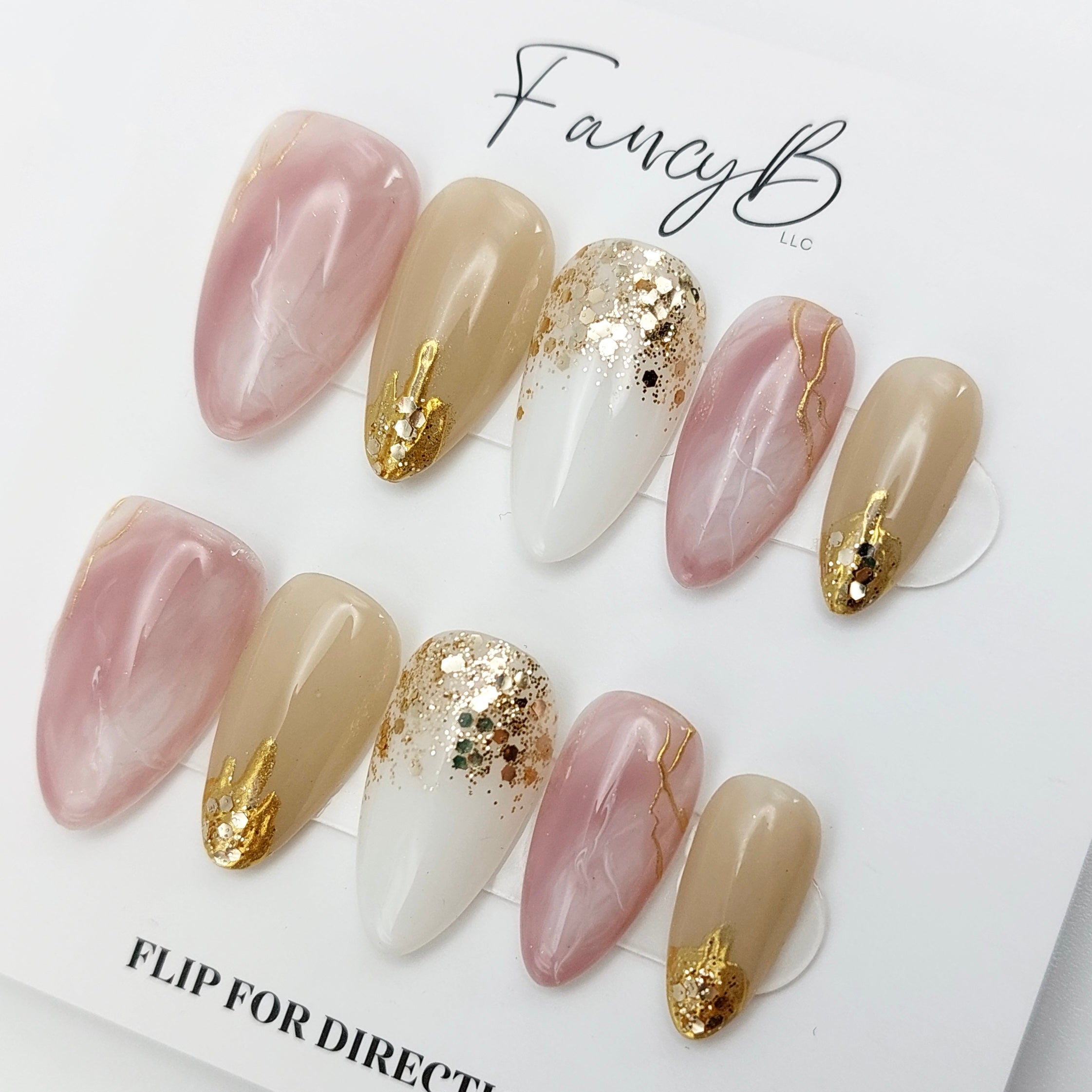 Ready to ship press on nails with 24 pieces including all sizes. Handmade reusable press on nails for sale.