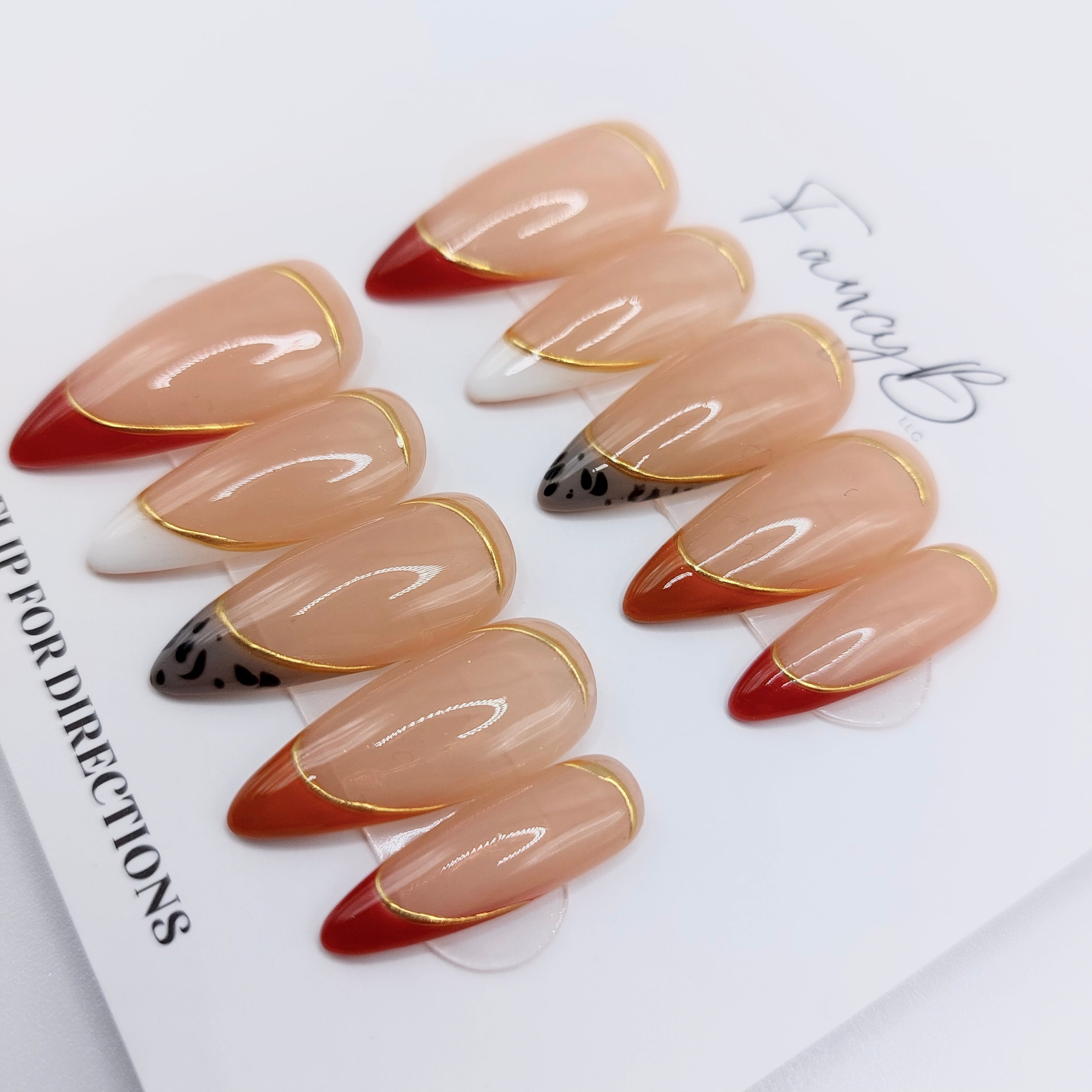 Leopard, Nude & Gold Nails (24pcs) - Medium Stiletto
