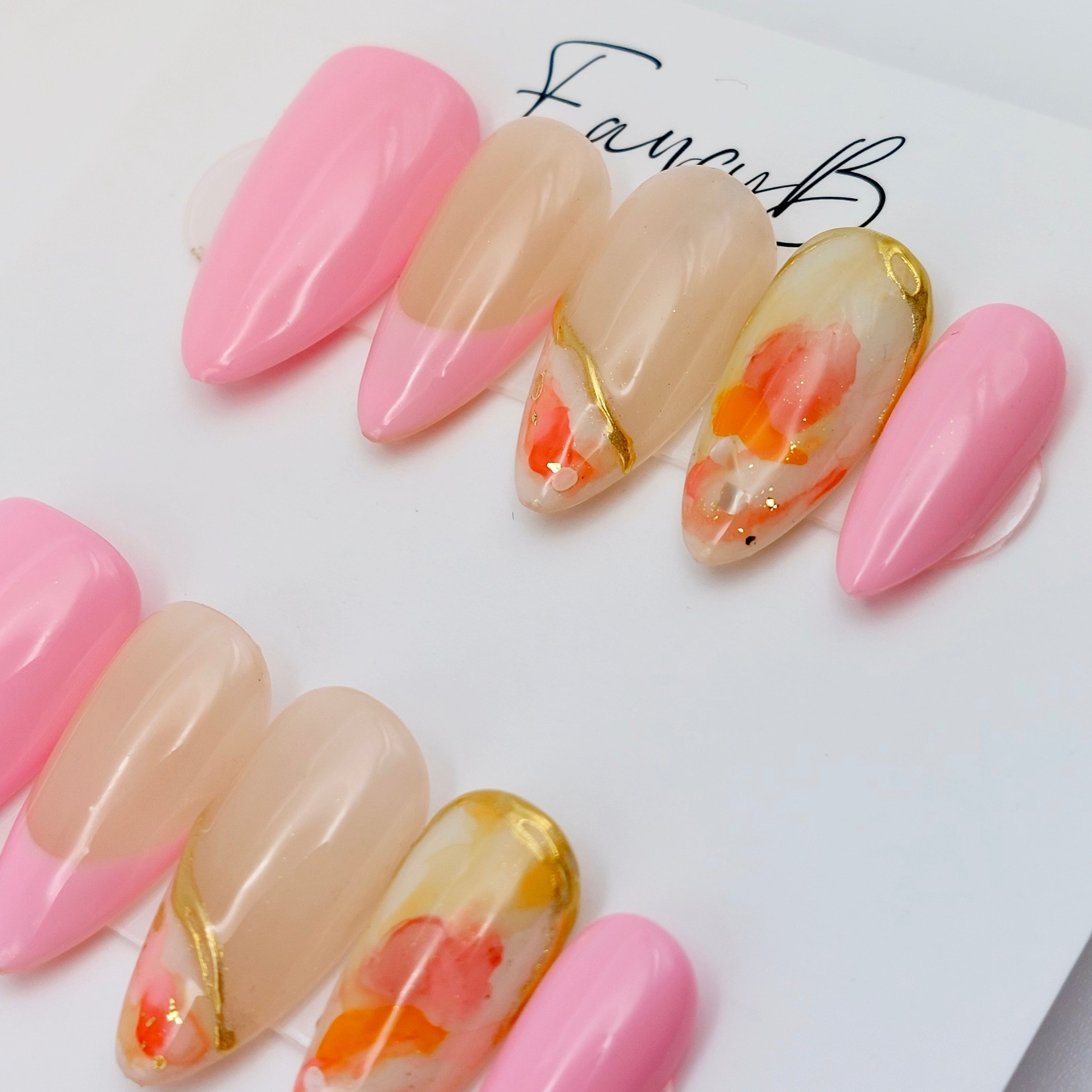 Pink Watercolor Nails (24pcs) - Medium Almond