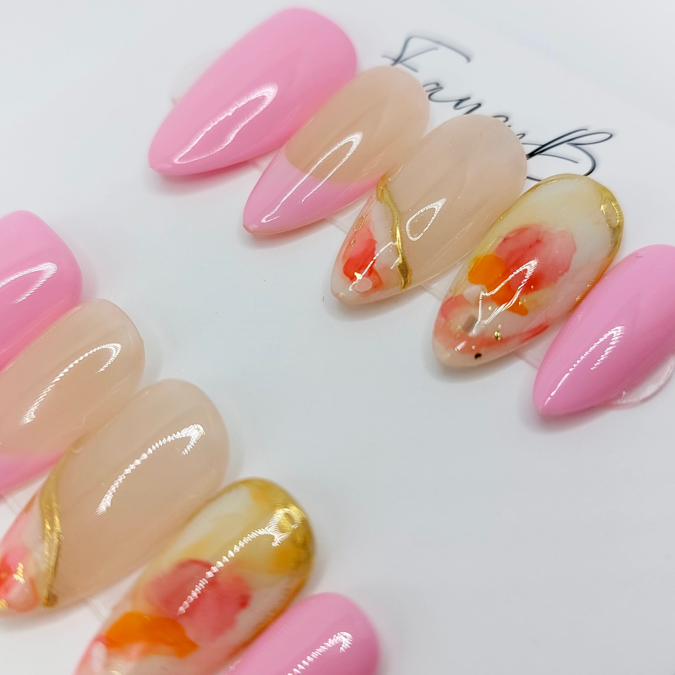 Pink Watercolor Nails (24pcs) - Medium Almond