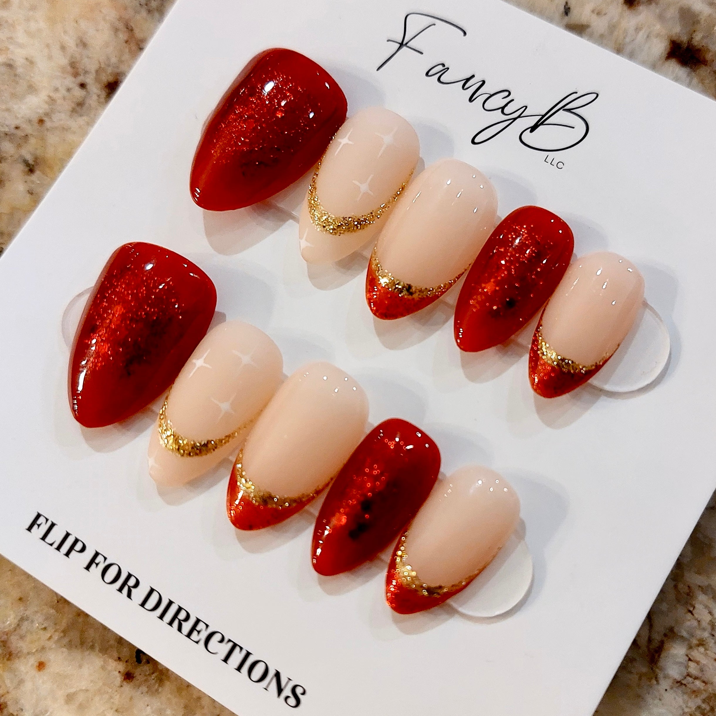 Red & Gold Glitter Nails (24pcs)