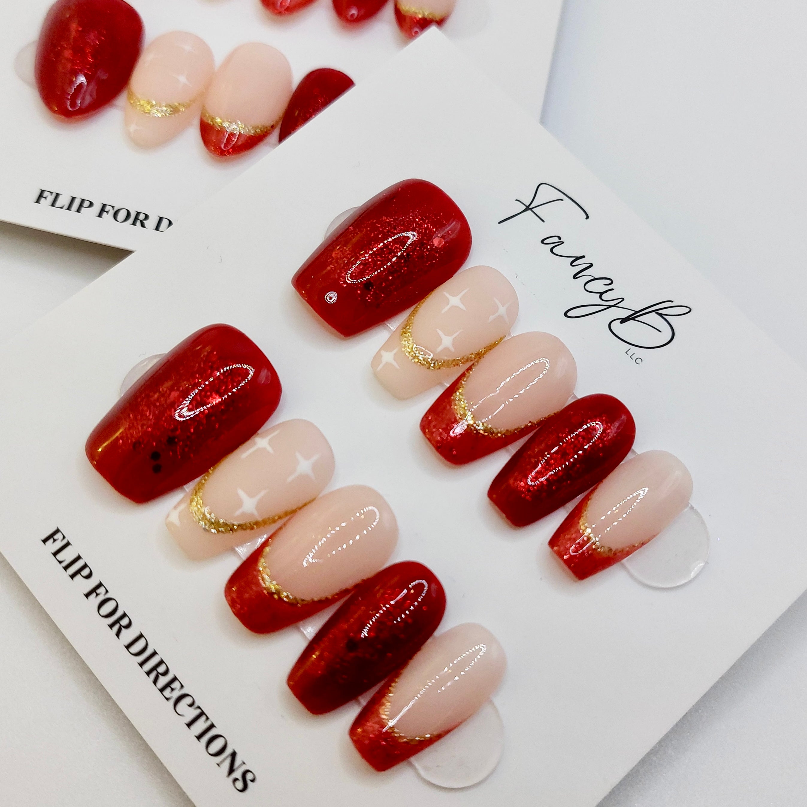 Red & Gold Glitter Nails (24pcs)