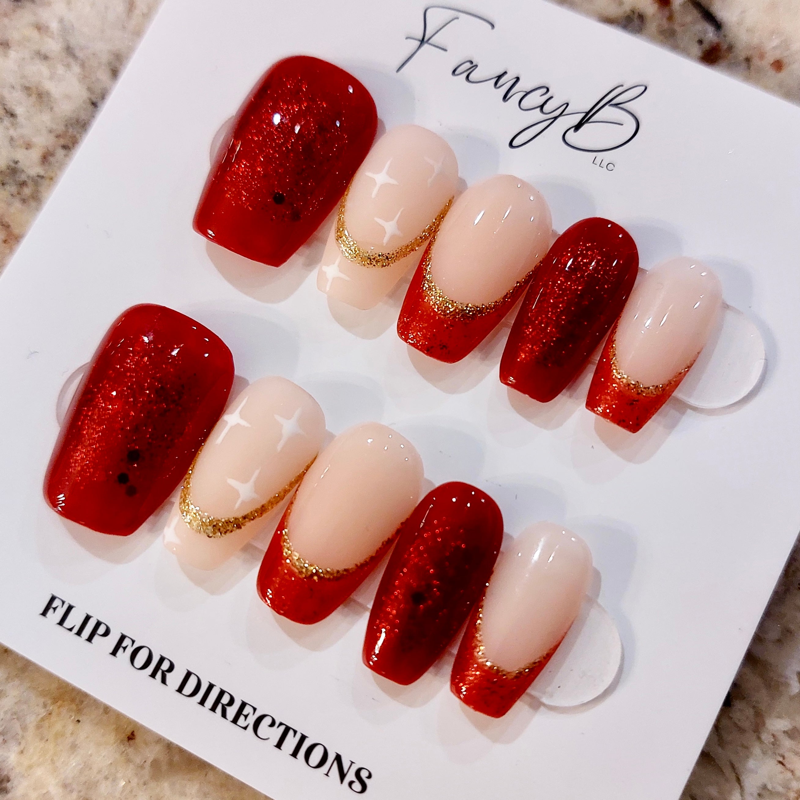 Red & Gold Glitter Nails (24pcs)