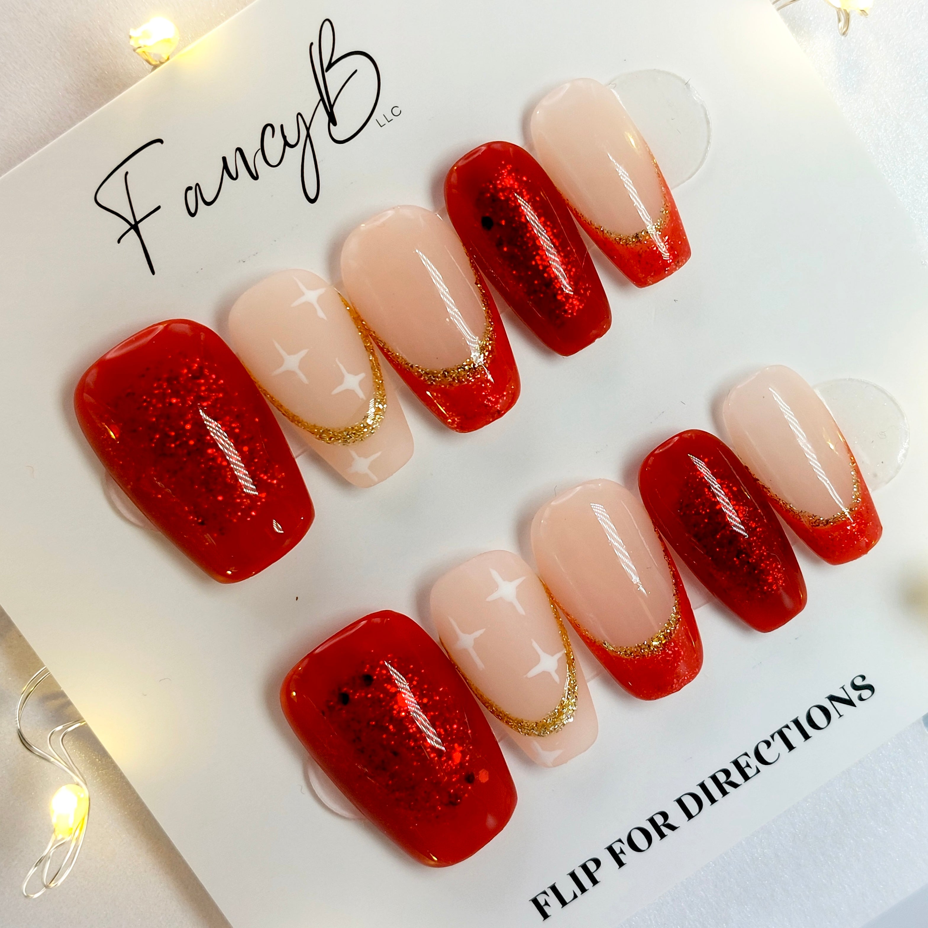 Red & Gold Glitter Nails (24pcs)