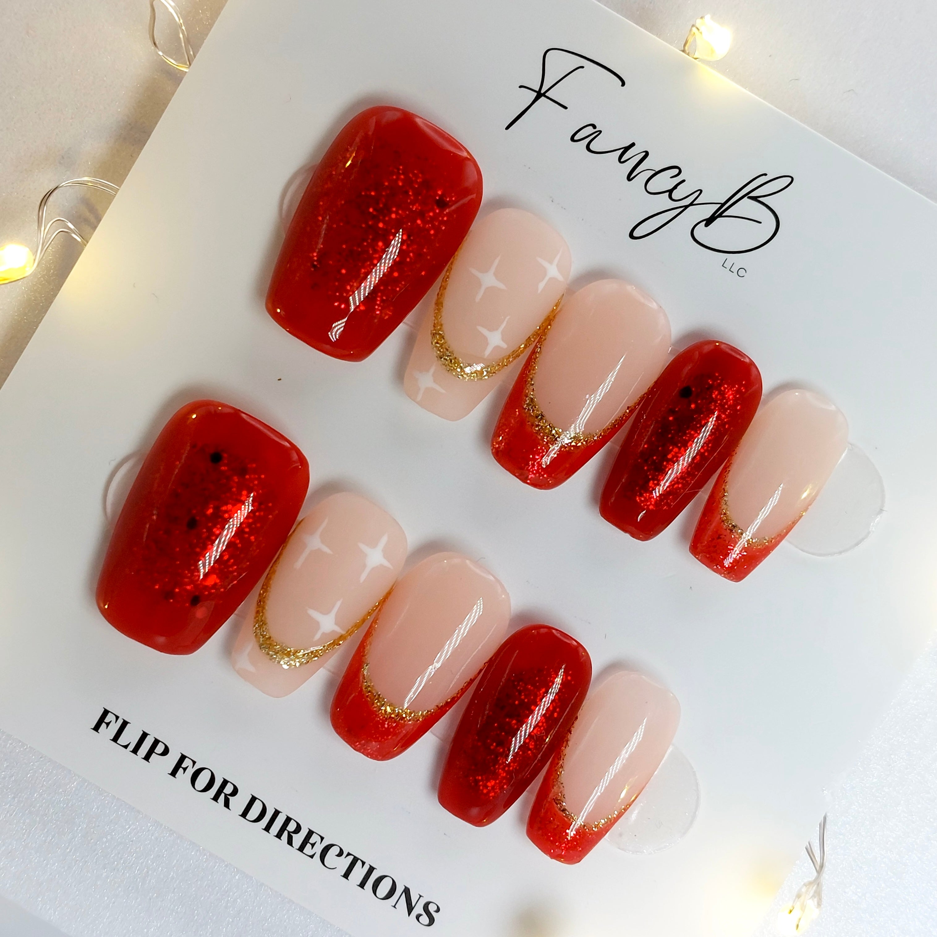 Red & Gold Glitter Nails (24pcs)