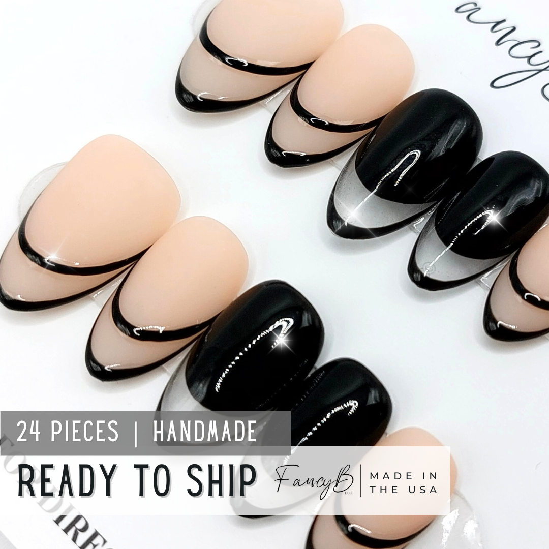 Ready to ship press on nails with 24 pieces including all sizes. Handmade reusable press on nails for sale.