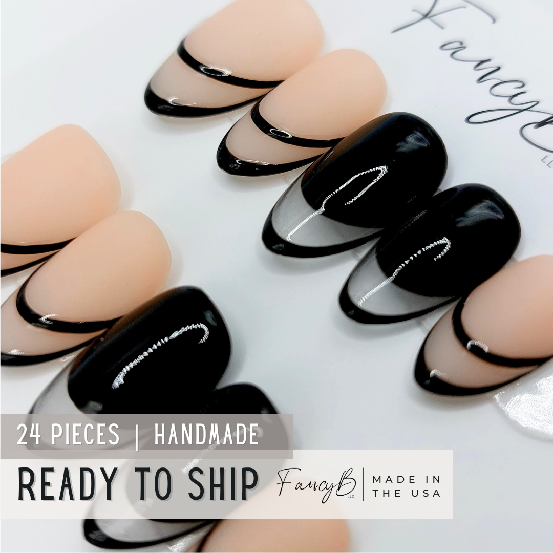 Ready to ship press on nails with 24 pieces including all sizes. Handmade reusable press on nails for sale.