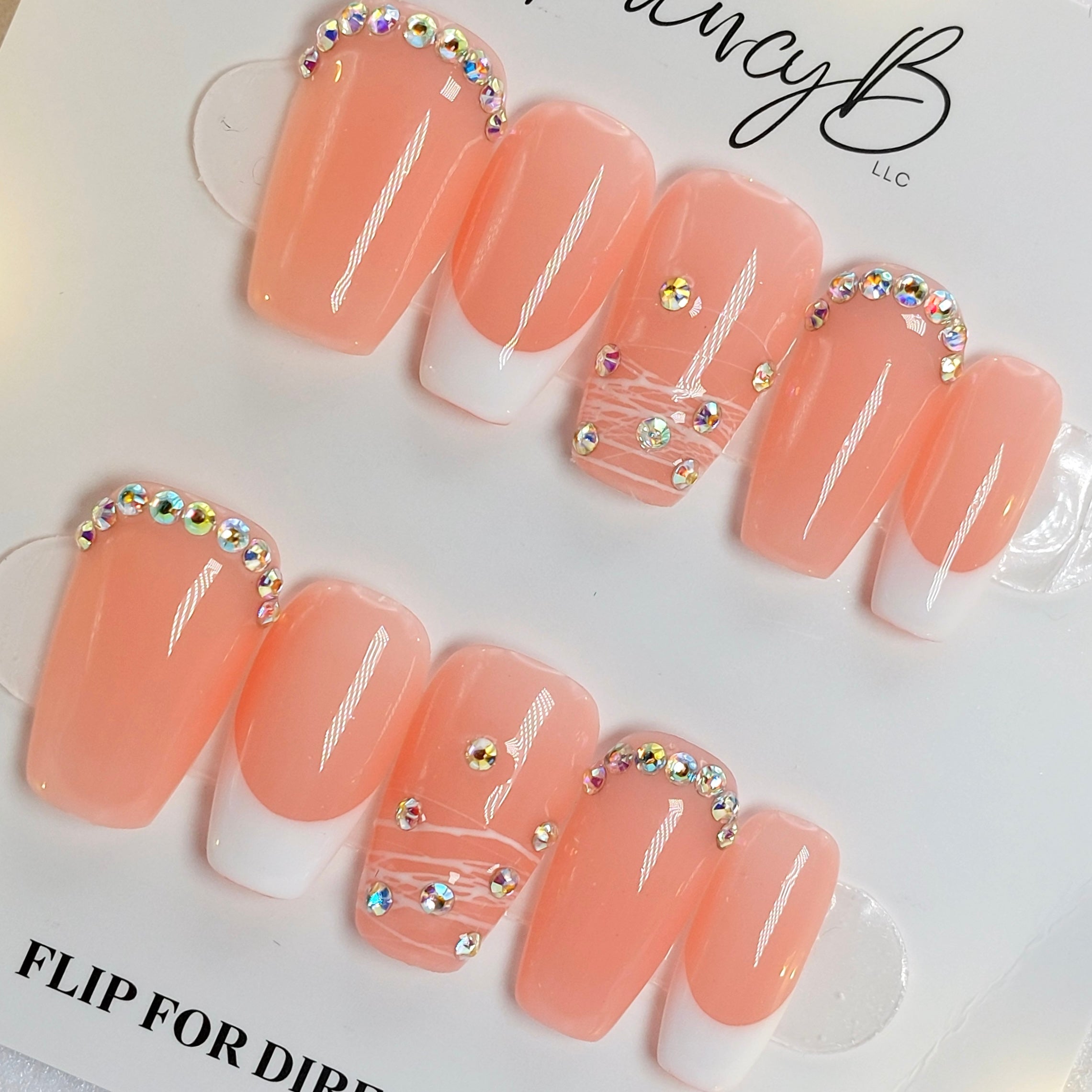 Pink Jelly Crystal Gem Nails (24pcs) - Short Coffin