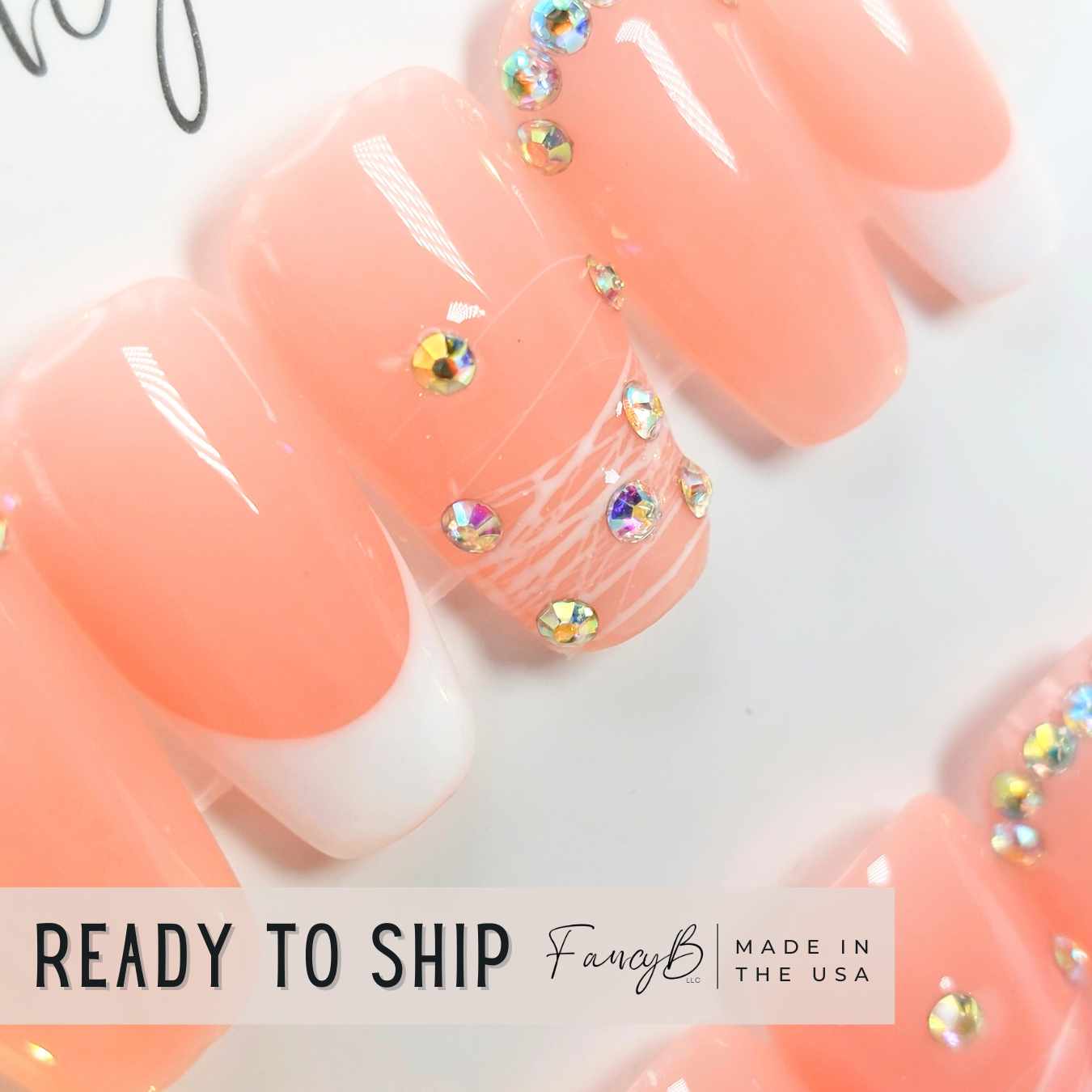 Pink Jelly Crystal Gem Nails (24pcs) - Short Coffin