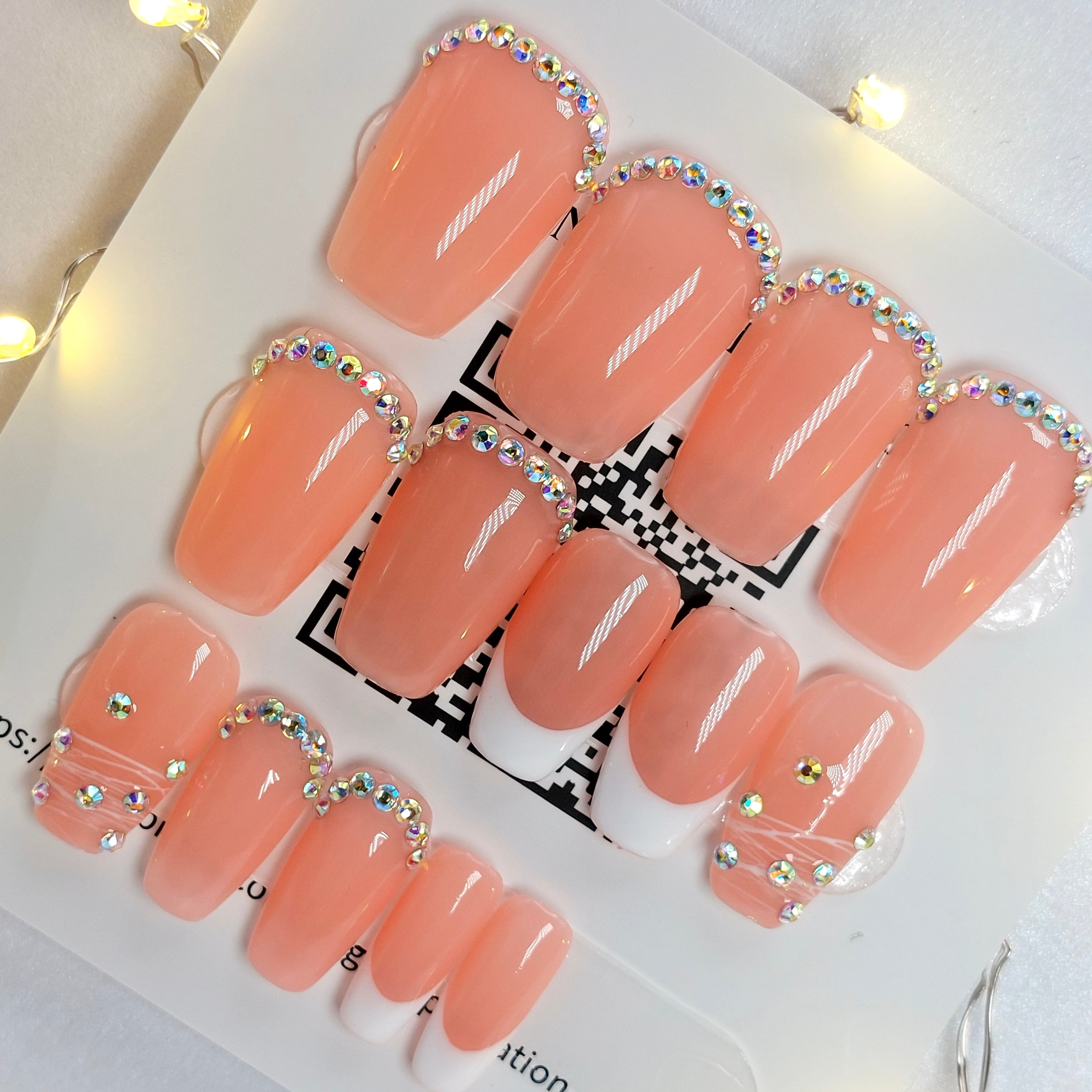 Pink Jelly Crystal Gem Nails (24pcs) - Short Coffin