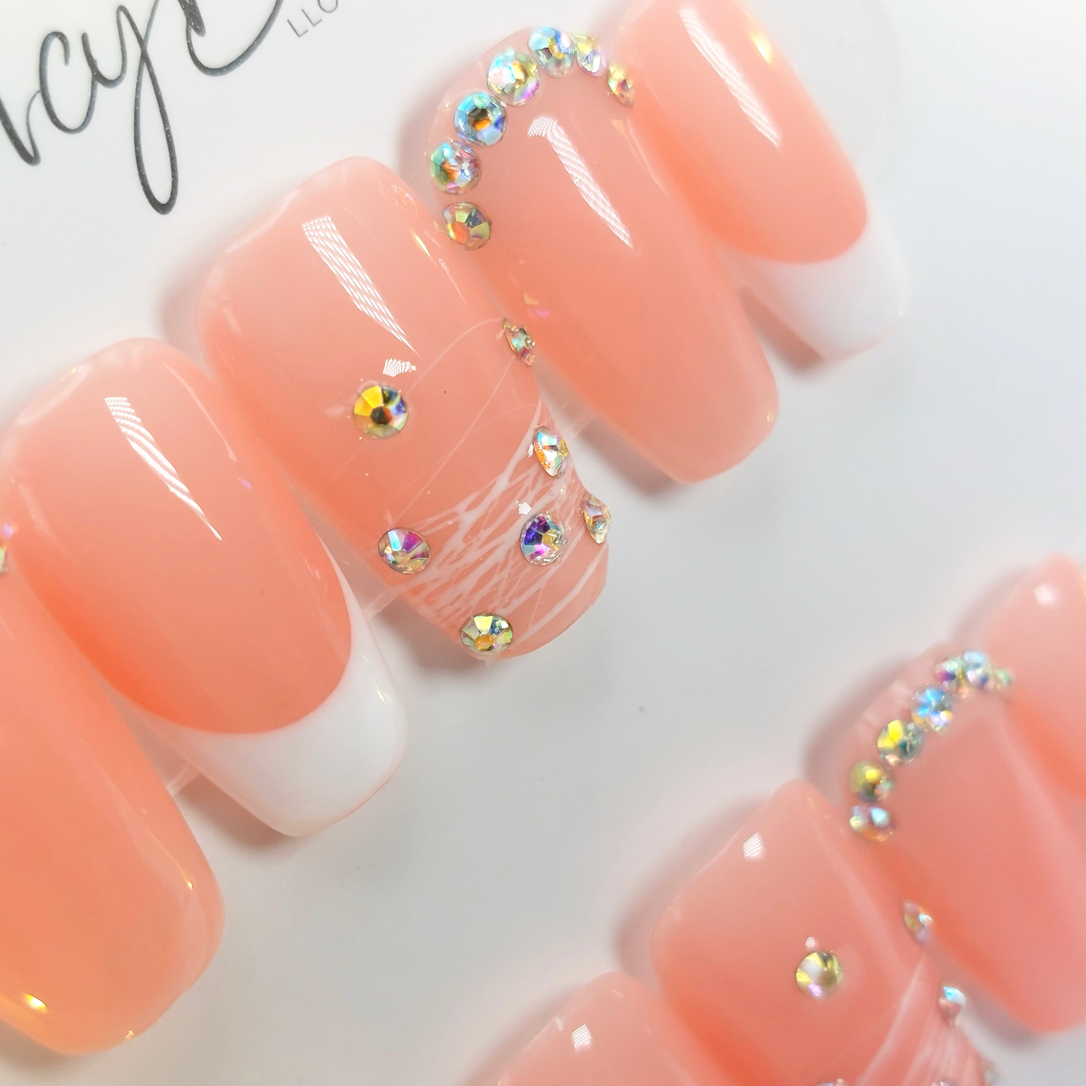 Pink Jelly Crystal Gem Nails (24pcs) - Short Coffin