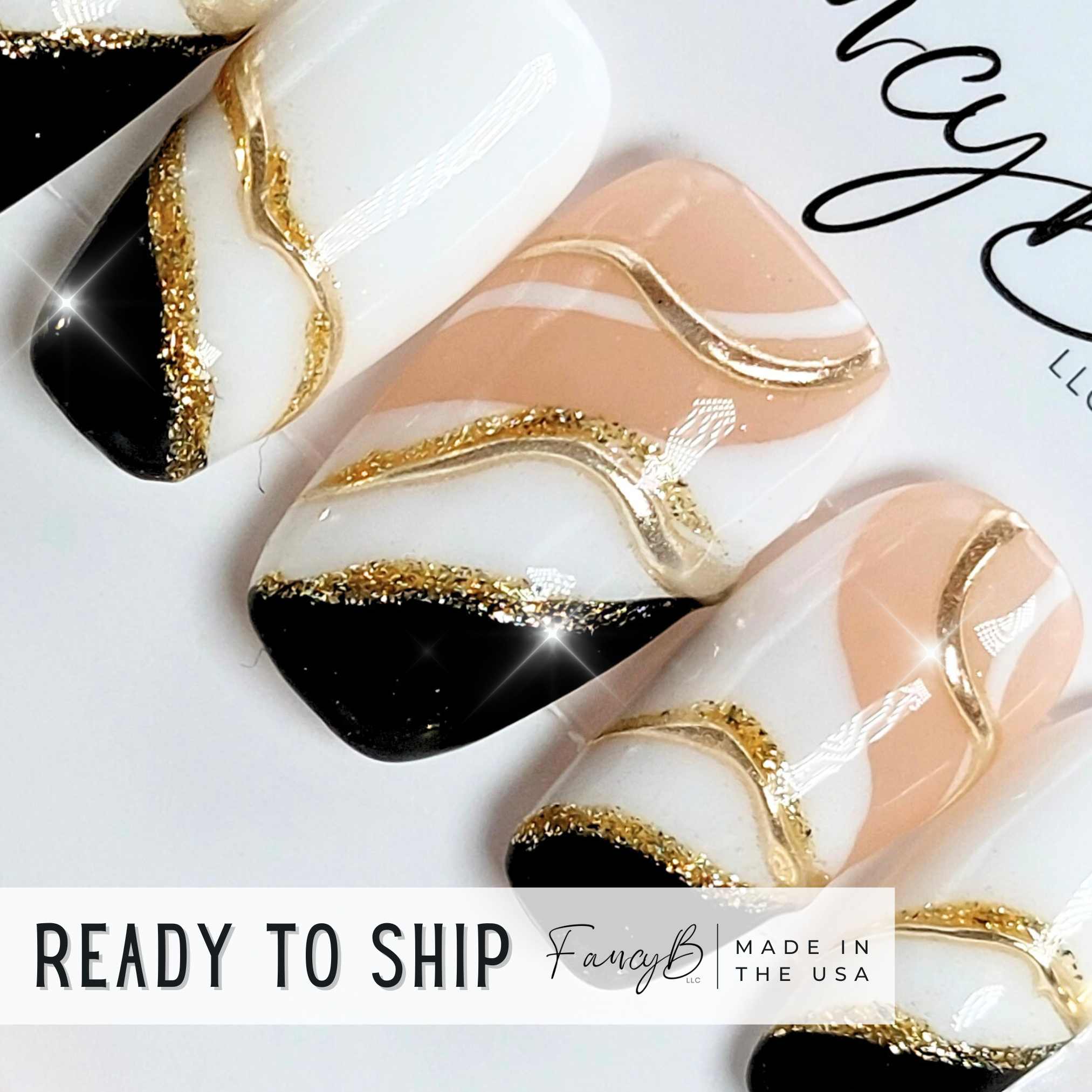 Ready to ship press on nails with 24 pieces including all sizes. Handmade reusable press on nails for sale.
