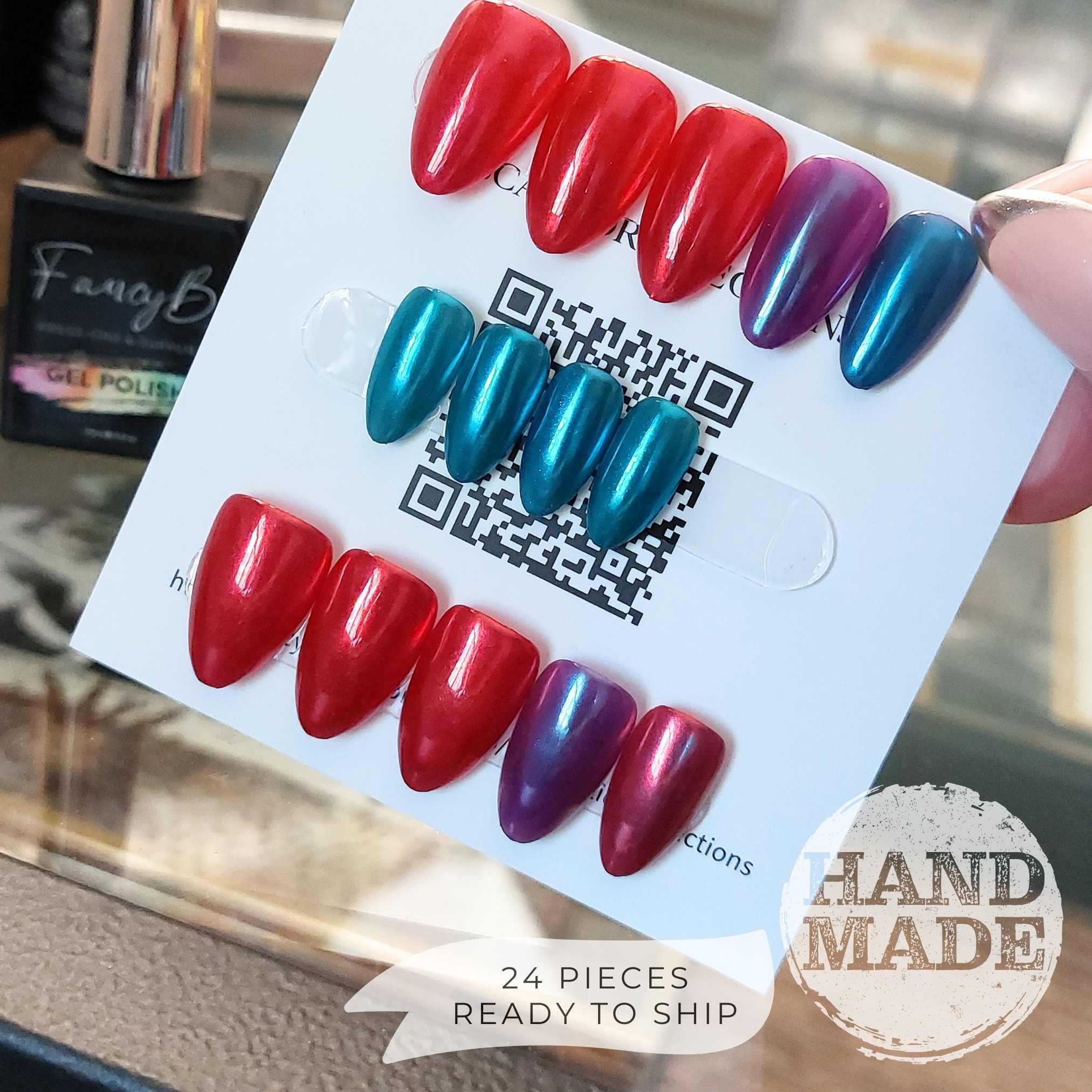 Jewel Tone Chrome Gradient Nails (24pcs) - Short Almond