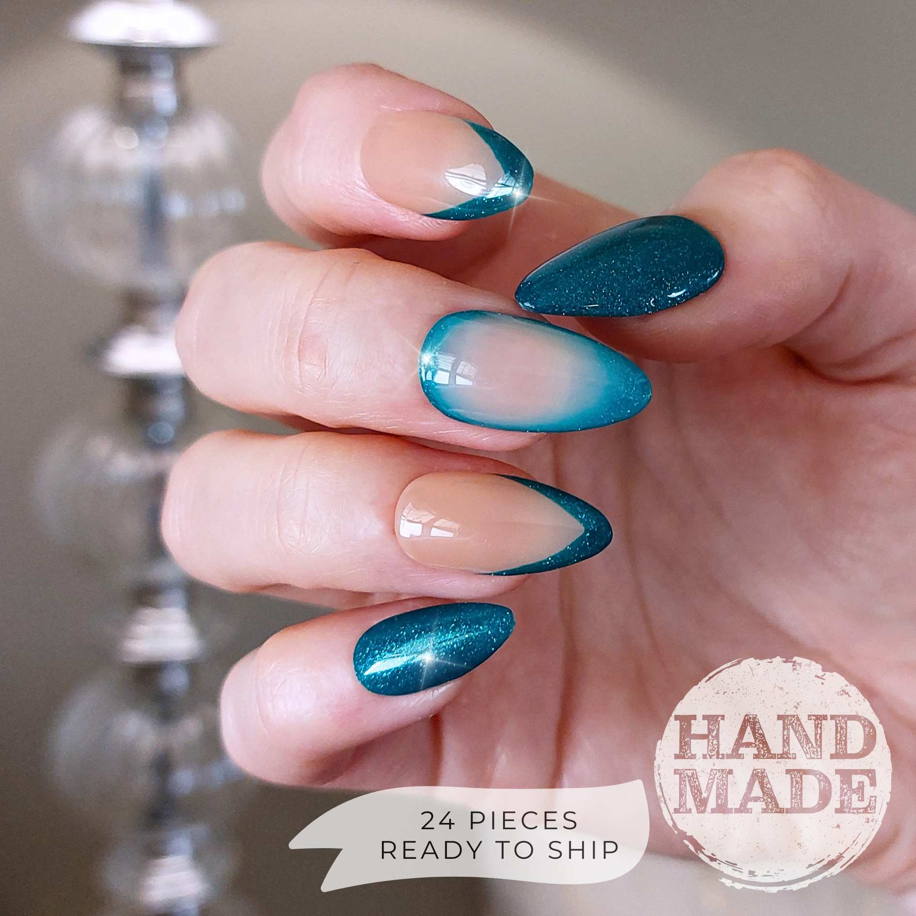 Mermaid Shimmer Nails (24pcs) - Medium Almond