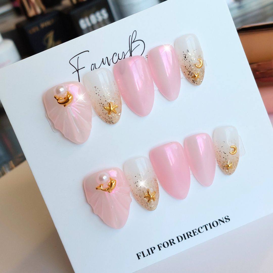 Pink Seashell Nails (24pcs) - Short Almond