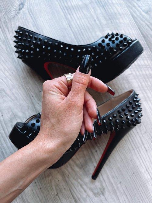 Black nails with Red Bottoms louboutin designer inspired press on nails- FancyB luxury Press-on Nails