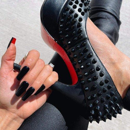 Black nails with Red Bottoms louboutin designer inspired press on nails- FancyB luxury Press-on Nails