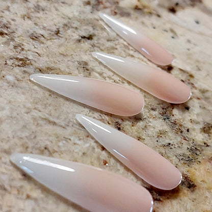 Jelly Ombré | Ombre French Style Nails with Milky Tip and Nude Jelly Base - FancyB Press-on Nails sharp stiletto ombre nails