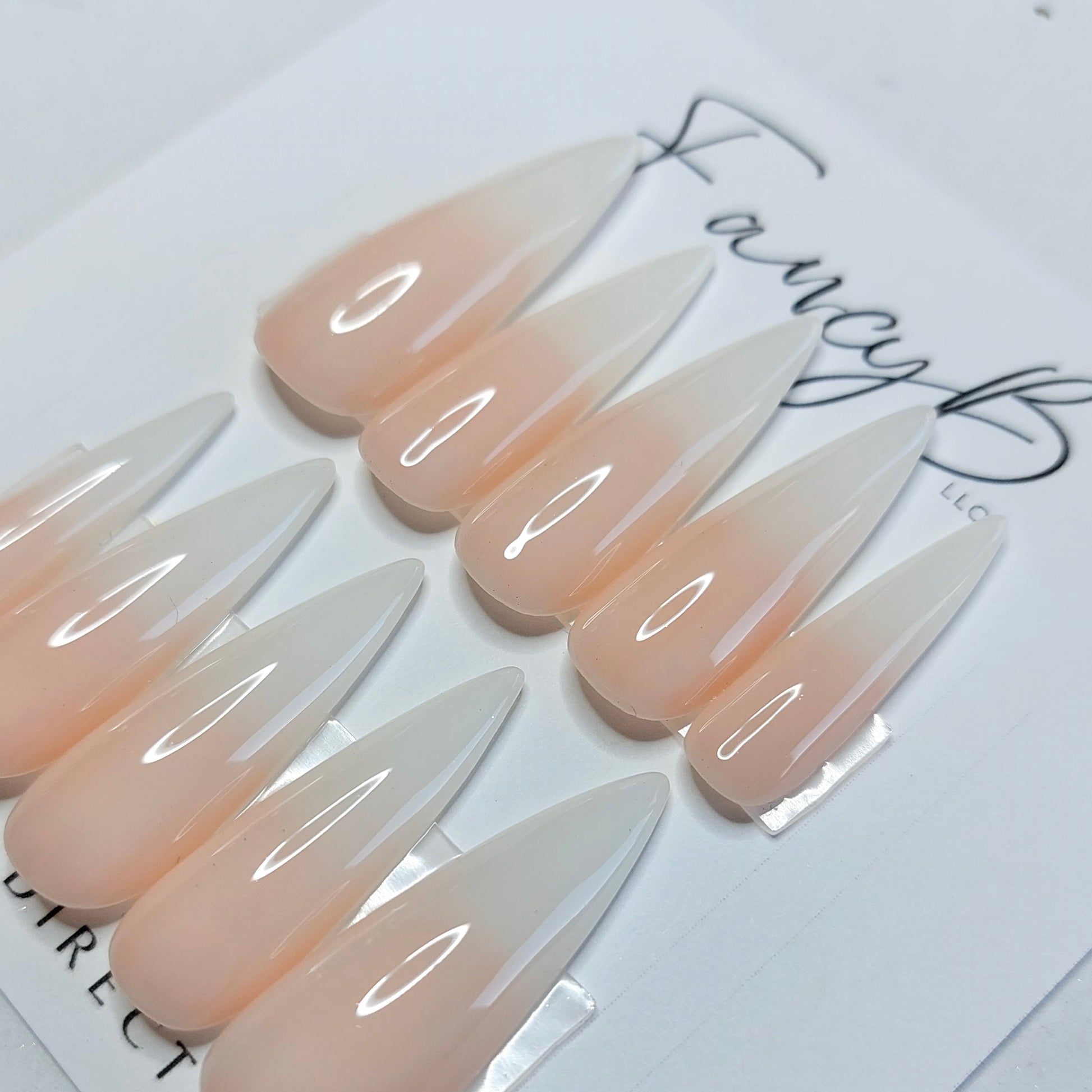 10 piece handmade luxury nail set, nude french ombre, press on nails. sharp long stiletto