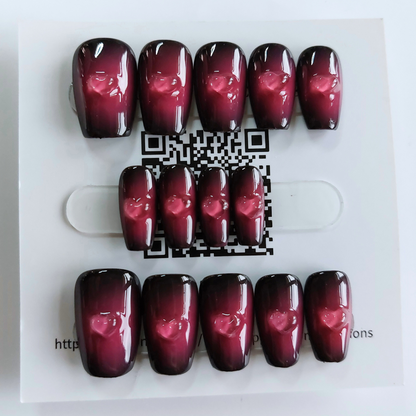 Heart Throb Edge Ombré Nails (24pcs) - Short Coffin