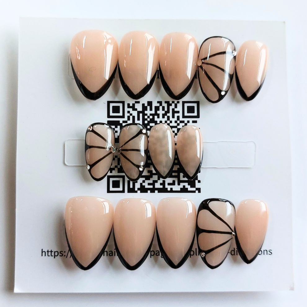 Black Butterfly Wing Nails (24pcs) - Short Almond