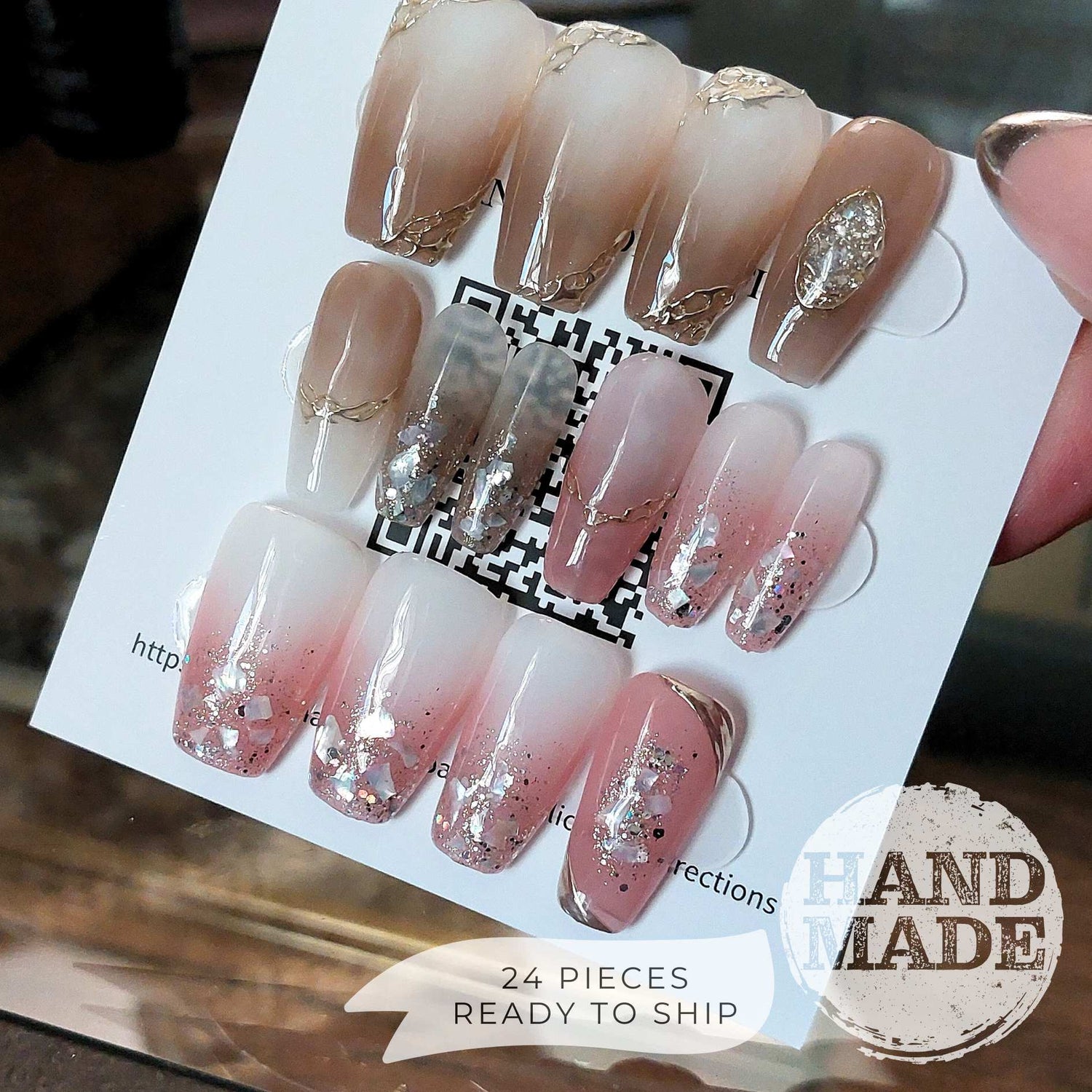 Crystal Jelly Ombre Nails (24pcs) - Medium Coffin