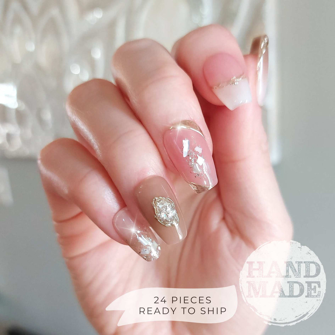 Crystal Jelly Ombre Nails (24pcs) - Short Coffin