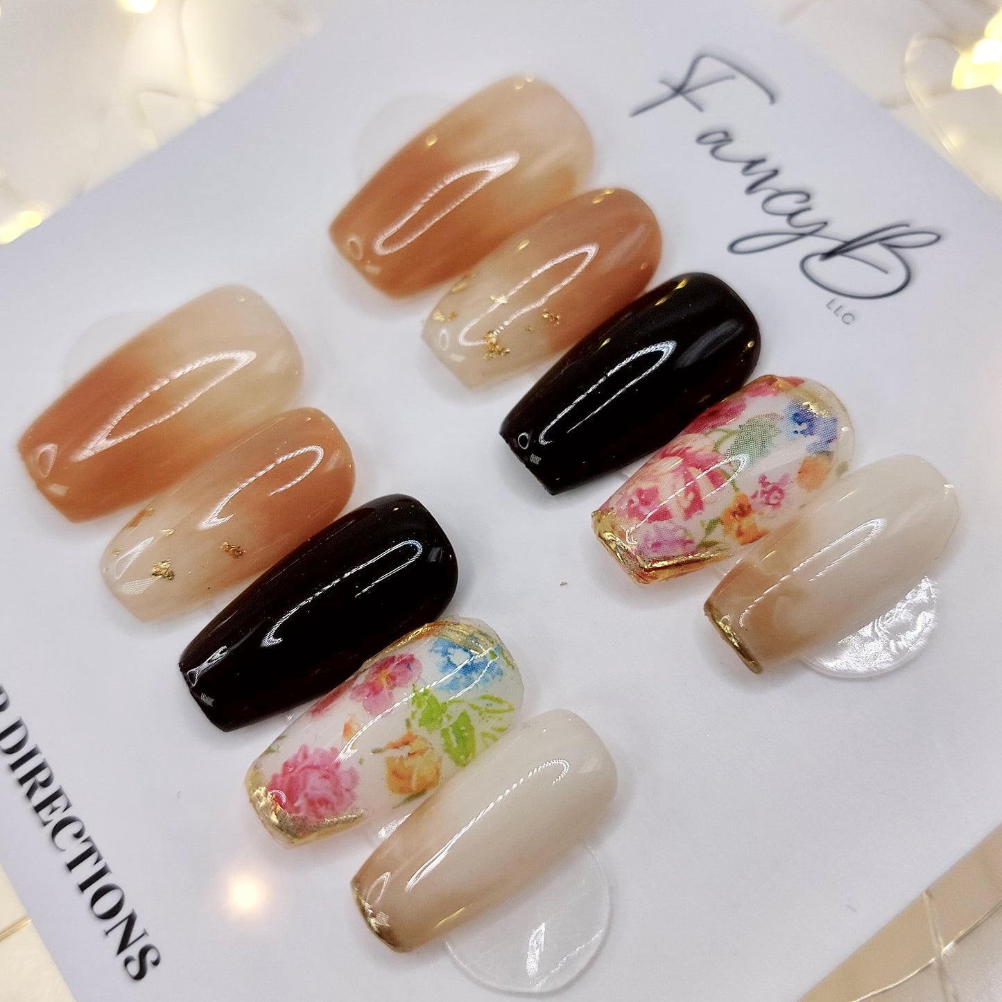 Floral Ombre Nails - (20pcs) Short Coffin
