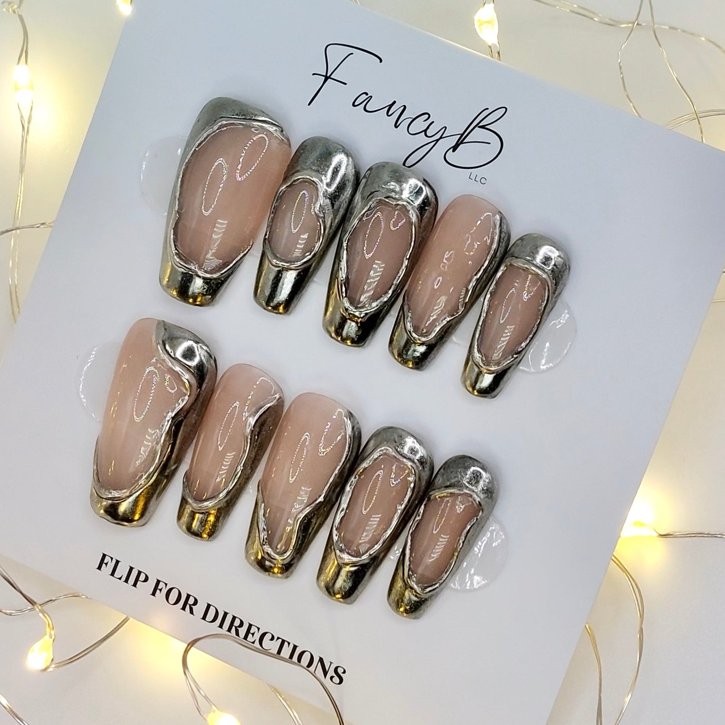 3d Chrome Galaxy Nails - (20pcs) Medium Coffin