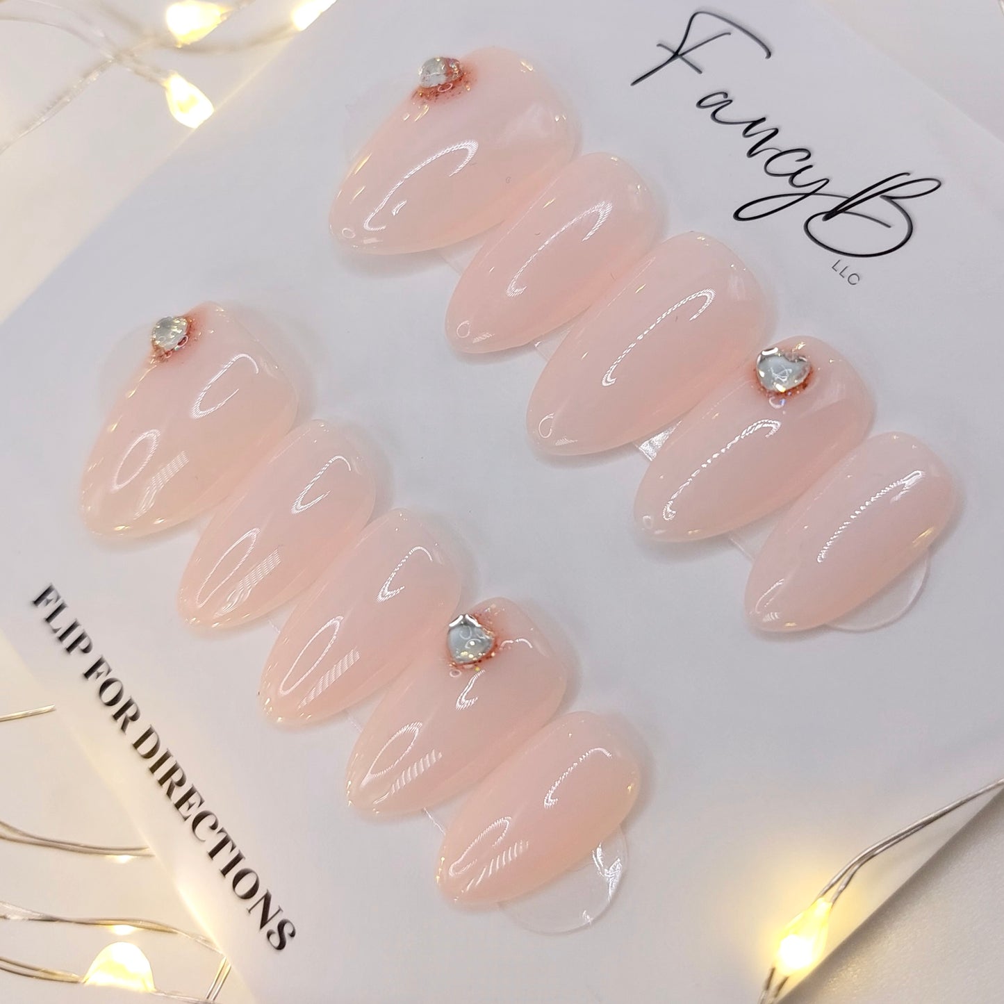 Pink Jelly Glitter Hearts - (20pcs) Short Almond