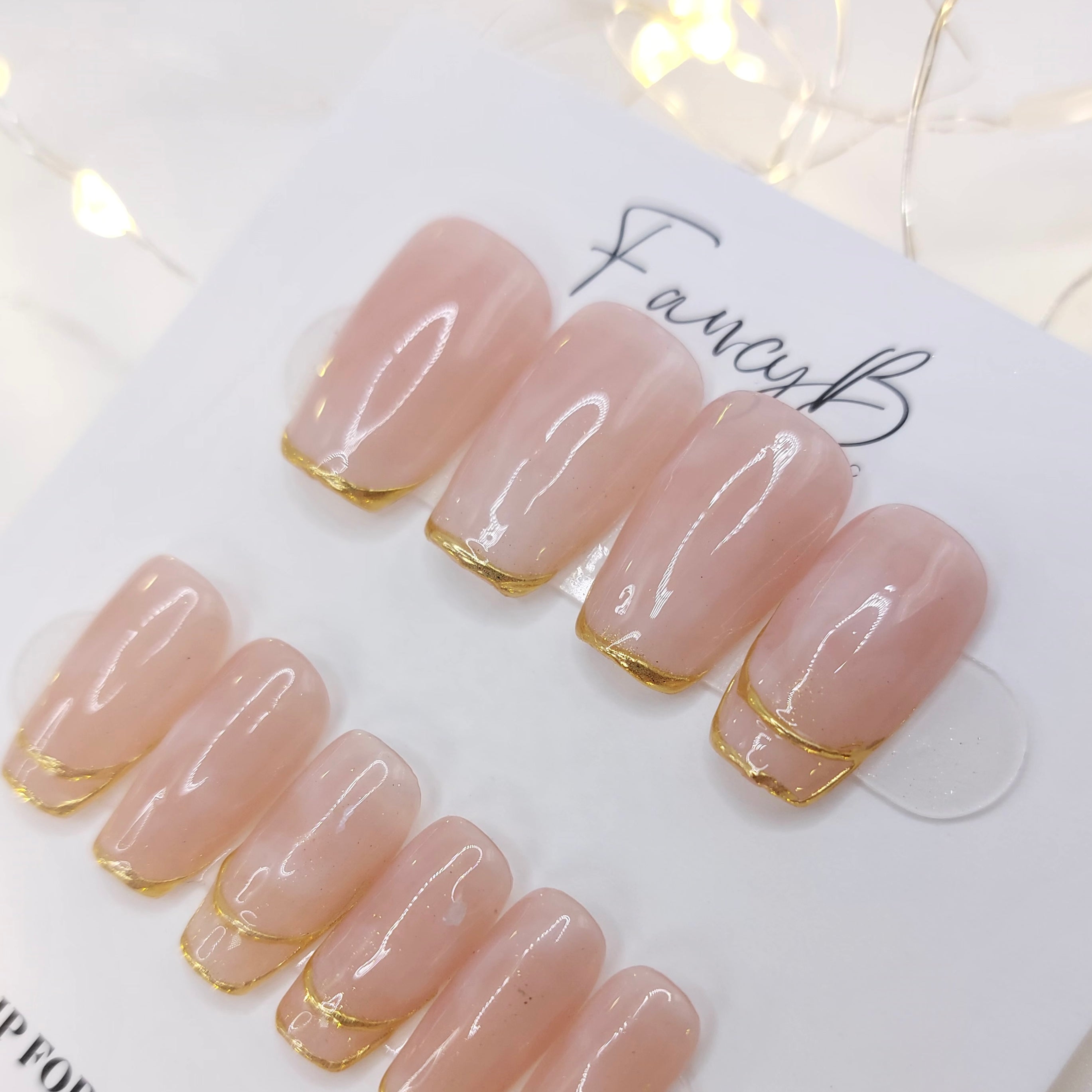 Gold Chrome French Tip - (20pcs) Short Coffin