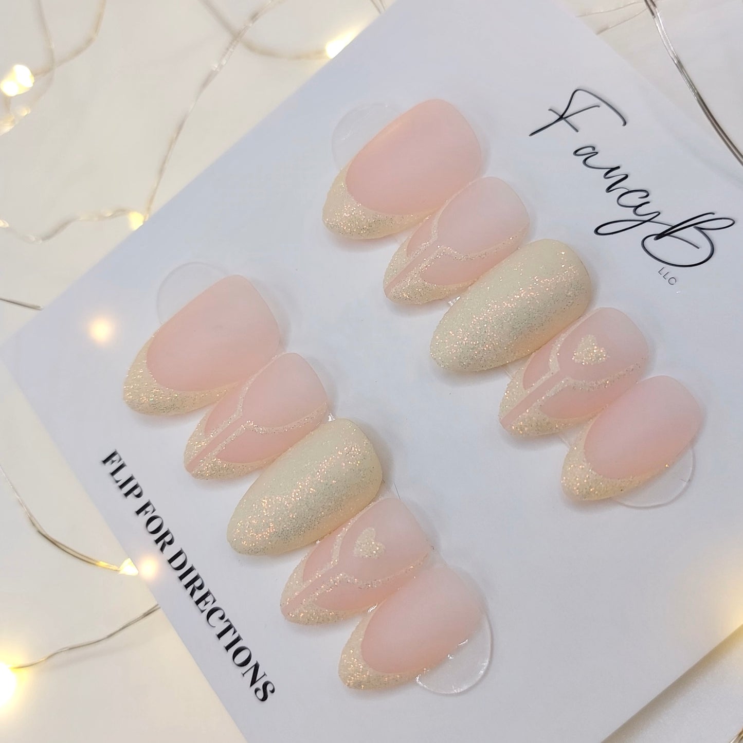 Pink & White Glitter French - (20pcs) Short Almond