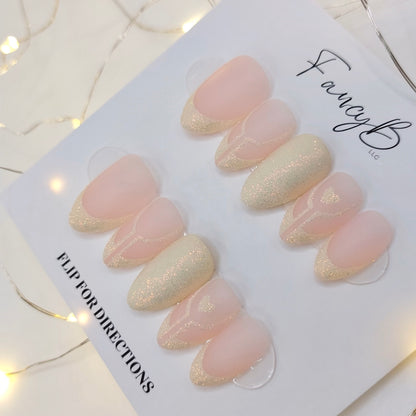 Pink & White Glitter French - (20pcs) Short Almond