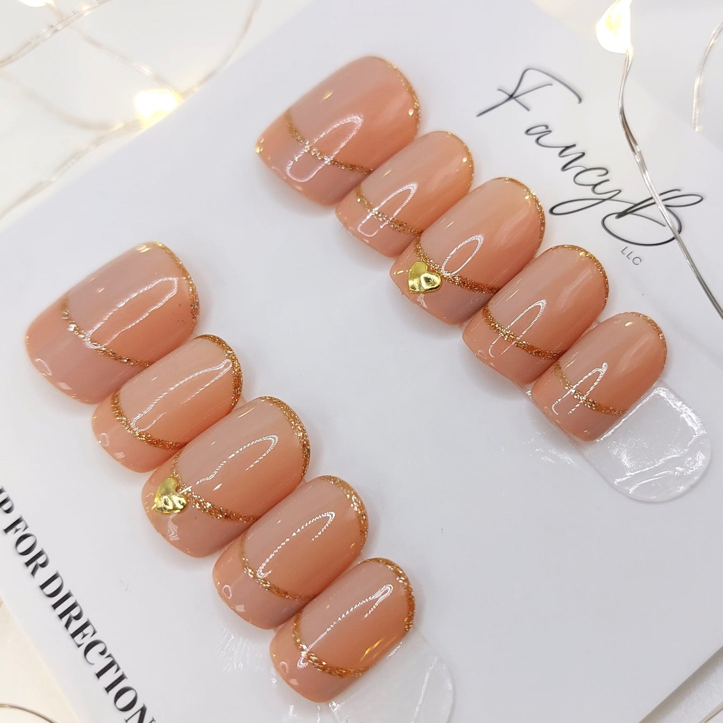 Gold Chrome French Outline Nails - (20pcs) Short Squoval
