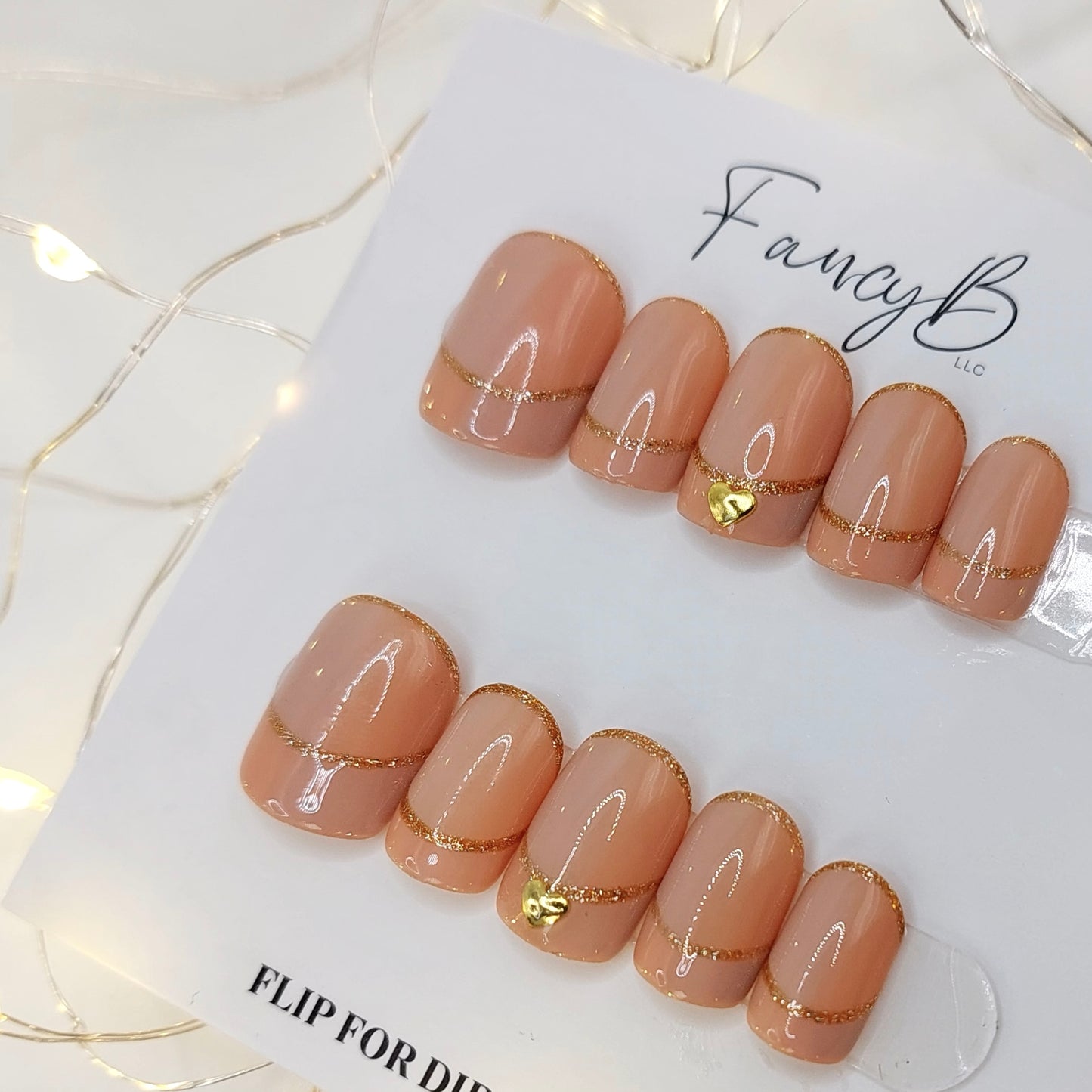 Gold Chrome French Outline Nails - (20pcs) Short Squoval