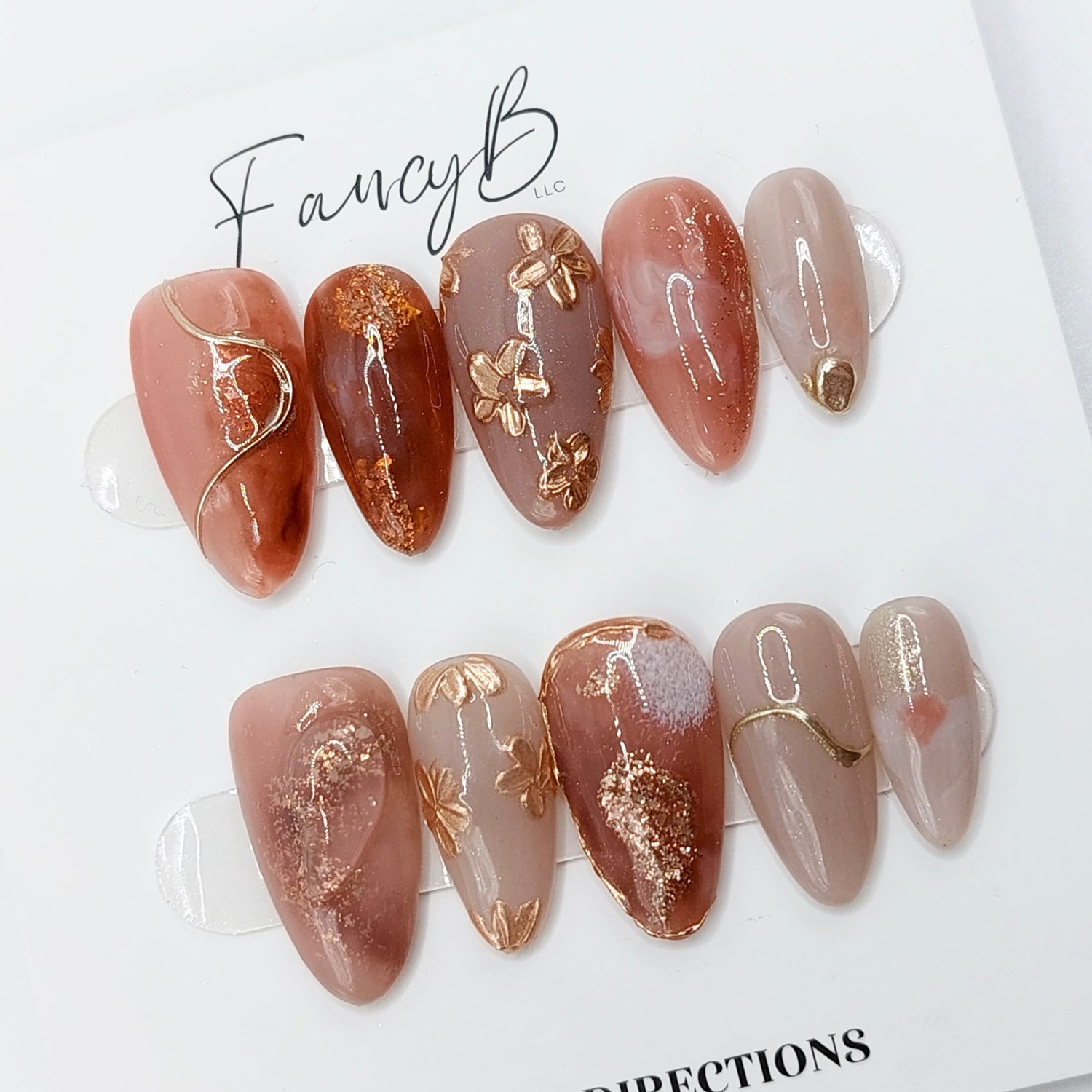 Floral Fantasy, Marble &amp; Gold Nails (24pcs)