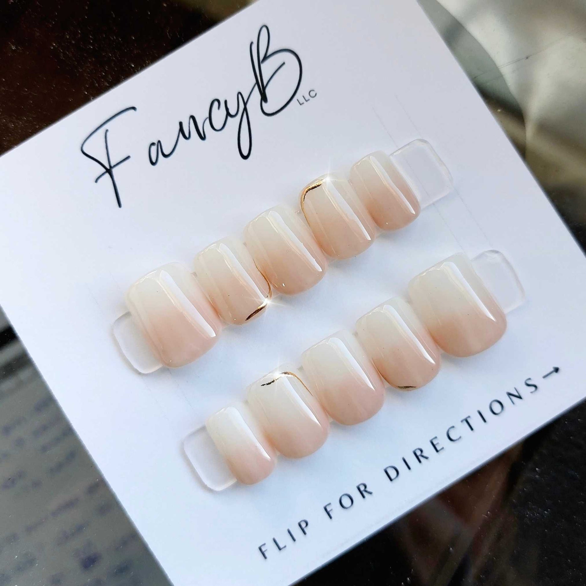 Jelly ombre nails, natural ombre false nails with gold accents fancyb handmade nails in extra short square