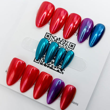 Jewel Tone Chrome Gradient Nails (24pcs) - Medium Almond