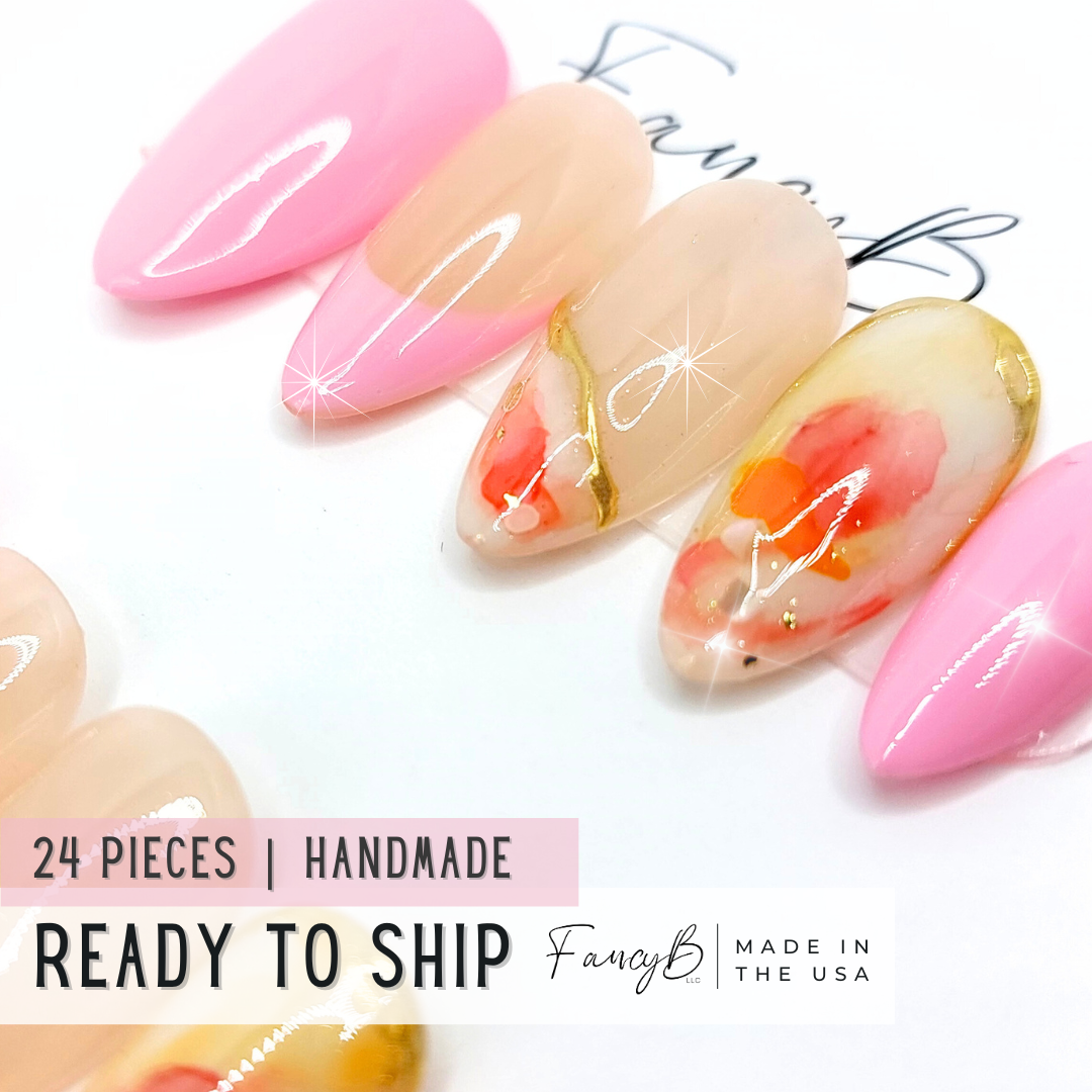 Pink Watercolor Nails (24pcs) - Medium Almond