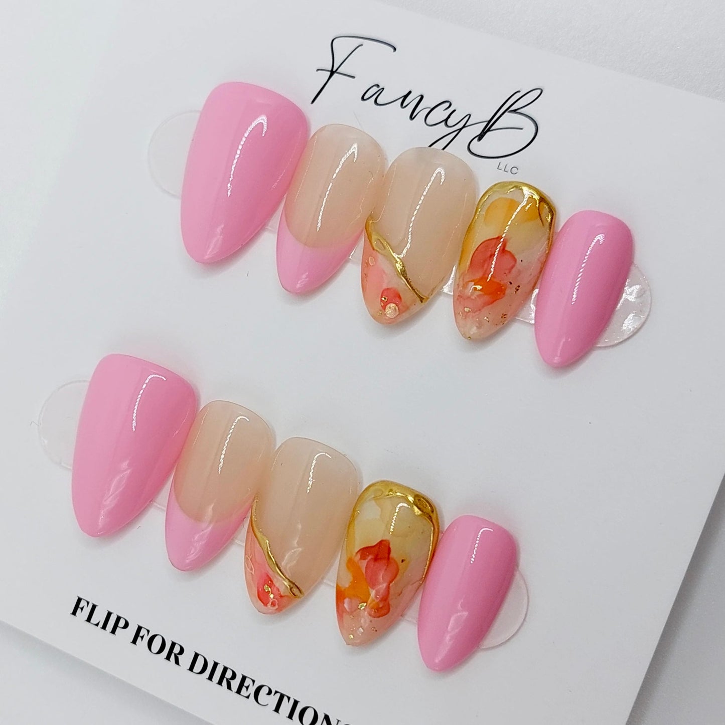 Pink Watercolor Nails (24pcs) - Medium Almond